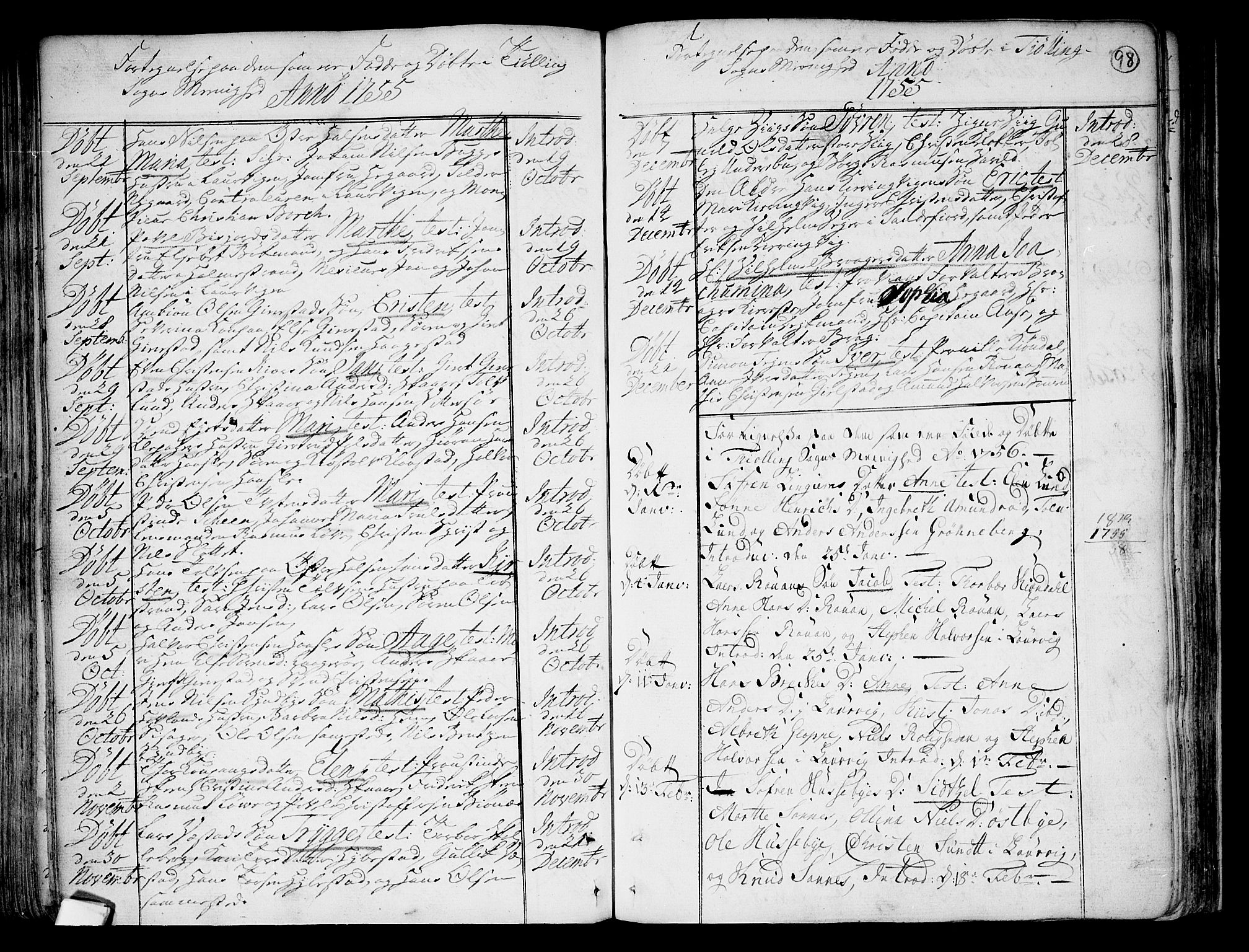 Tjølling kirkebøker, SAKO/A-60/F/Fa/L0003: Parish register (official) no. 3, 1735-1778, p. 98