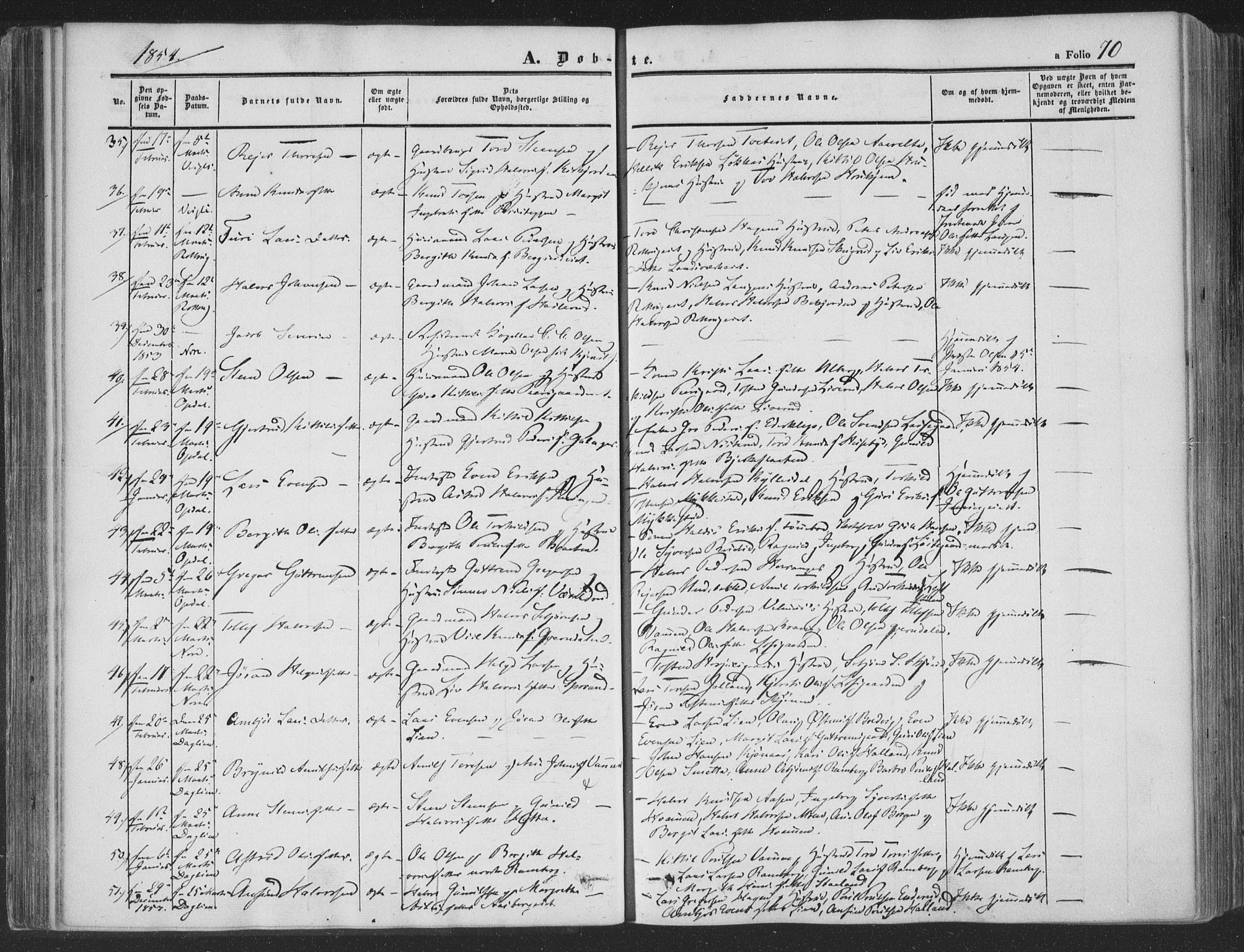 Rollag kirkebøker, SAKO/A-240/F/Fa/L0008: Parish register (official) no. I 8, 1847-1860, p. 70