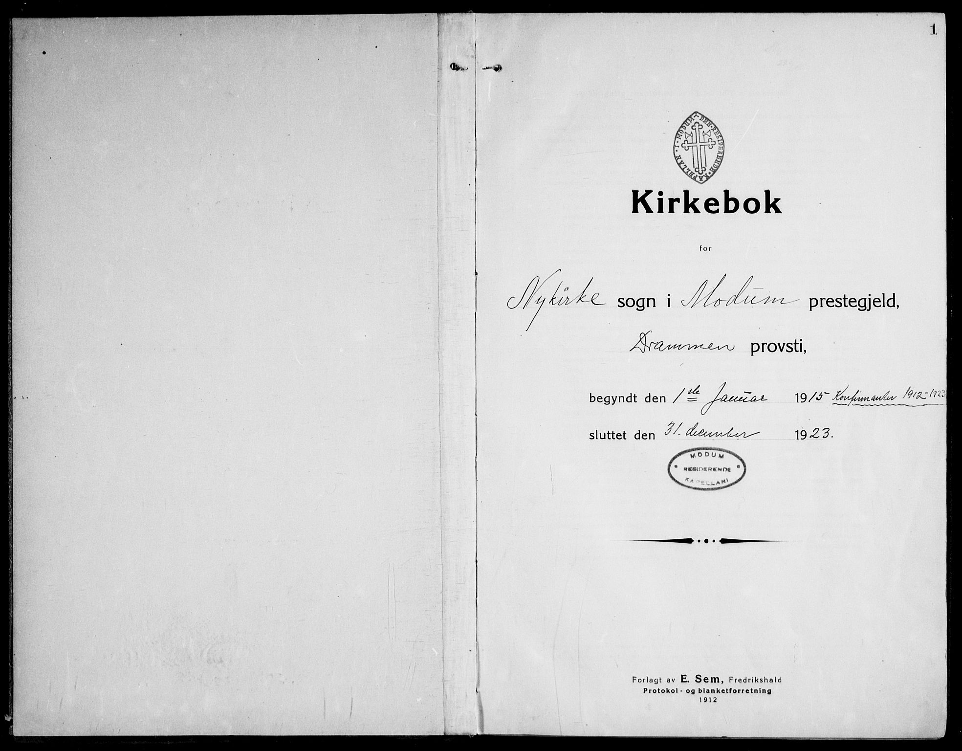 Modum kirkebøker, AV/SAKO-A-234/F/Fa/L0018: Parish register (official) no. 18, 1912-1924, p. 1