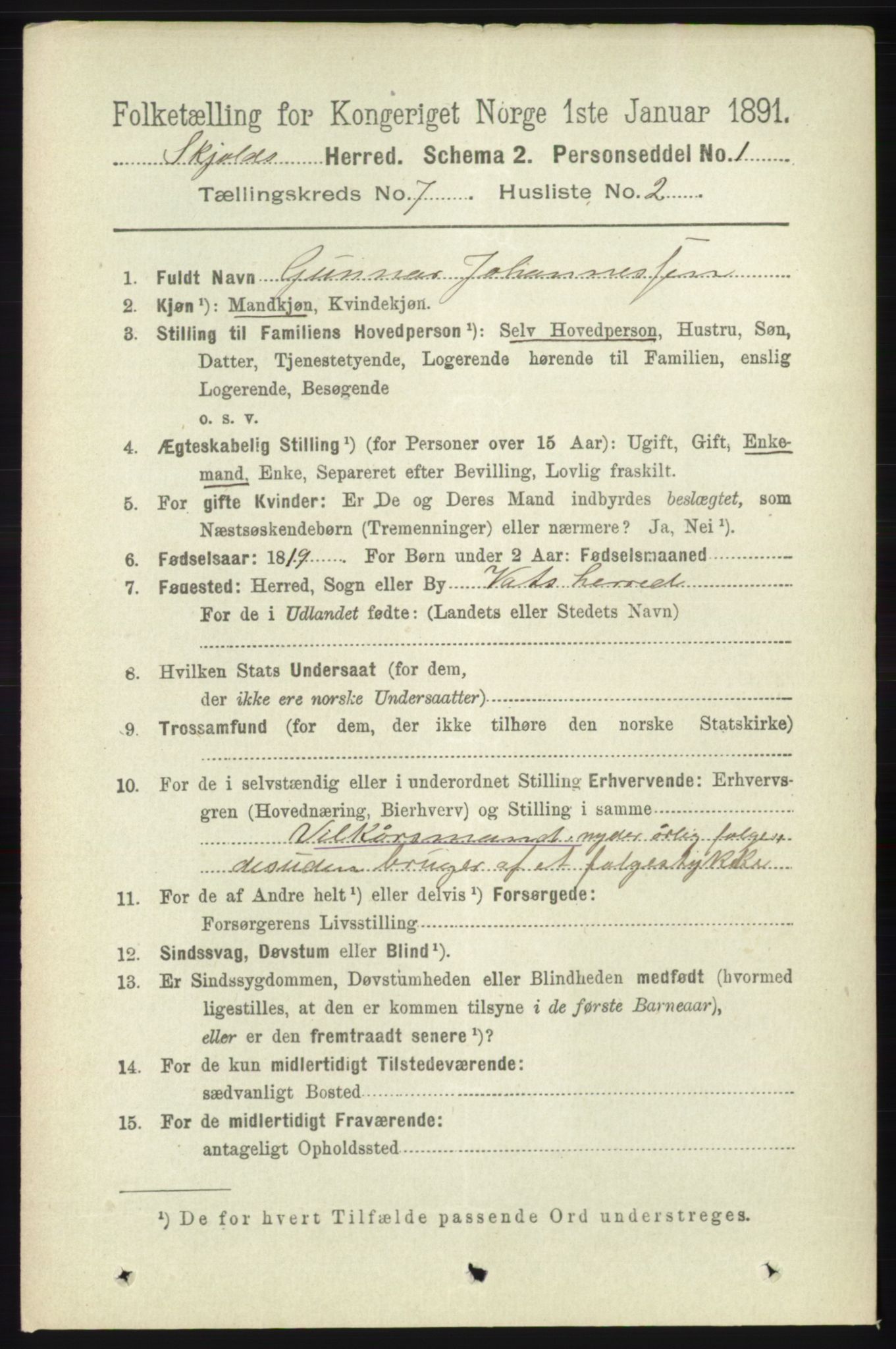 RA, 1891 census for 1154 Skjold, 1891, p. 1355