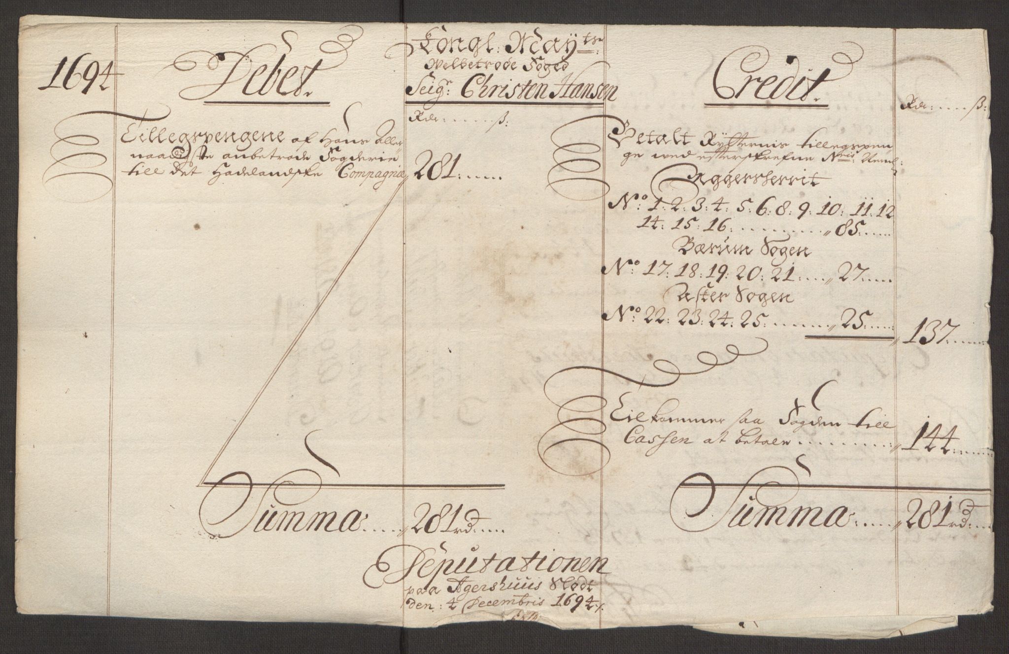 Rentekammeret inntil 1814, Reviderte regnskaper, Fogderegnskap, AV/RA-EA-4092/R10/L0438: Fogderegnskap Aker og Follo, 1694, p. 230