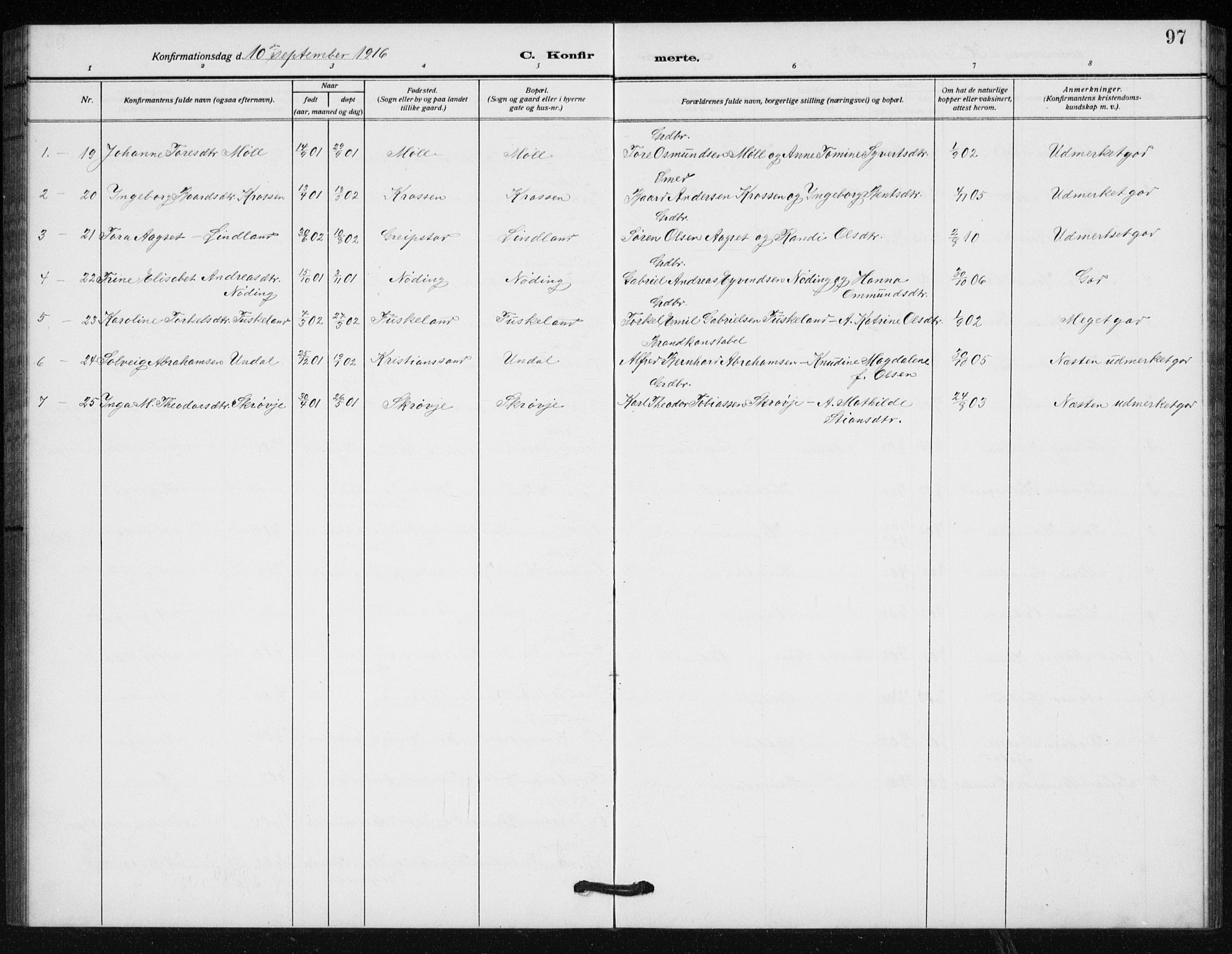 Holum sokneprestkontor, SAK/1111-0022/F/Fb/Fba/L0006: Parish register (copy) no. B 6, 1910-1936, p. 97