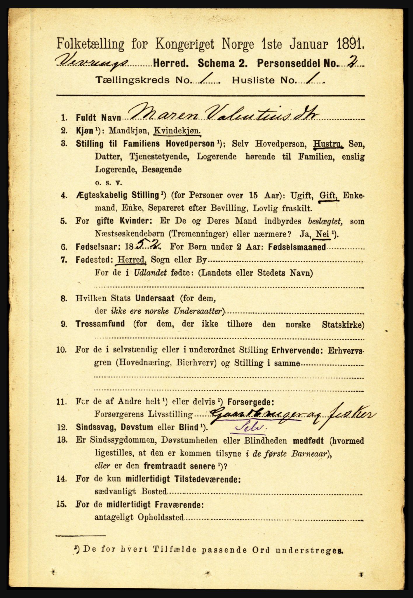 RA, 1891 census for 1434 Vevring, 1891, p. 69