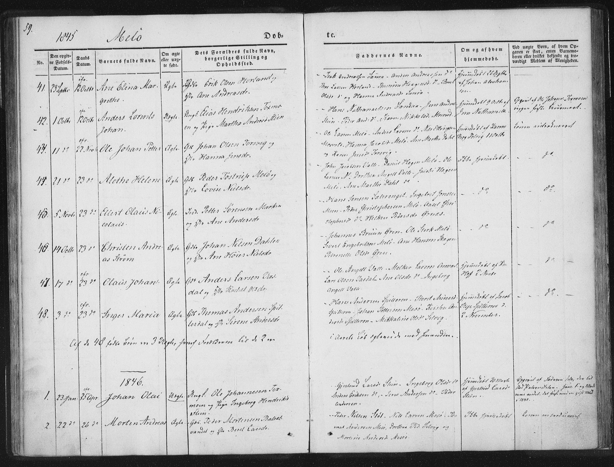 Ministerialprotokoller, klokkerbøker og fødselsregistre - Nordland, AV/SAT-A-1459/841/L0602: Parish register (official) no. 841A08 /2, 1845-1859, p. 59