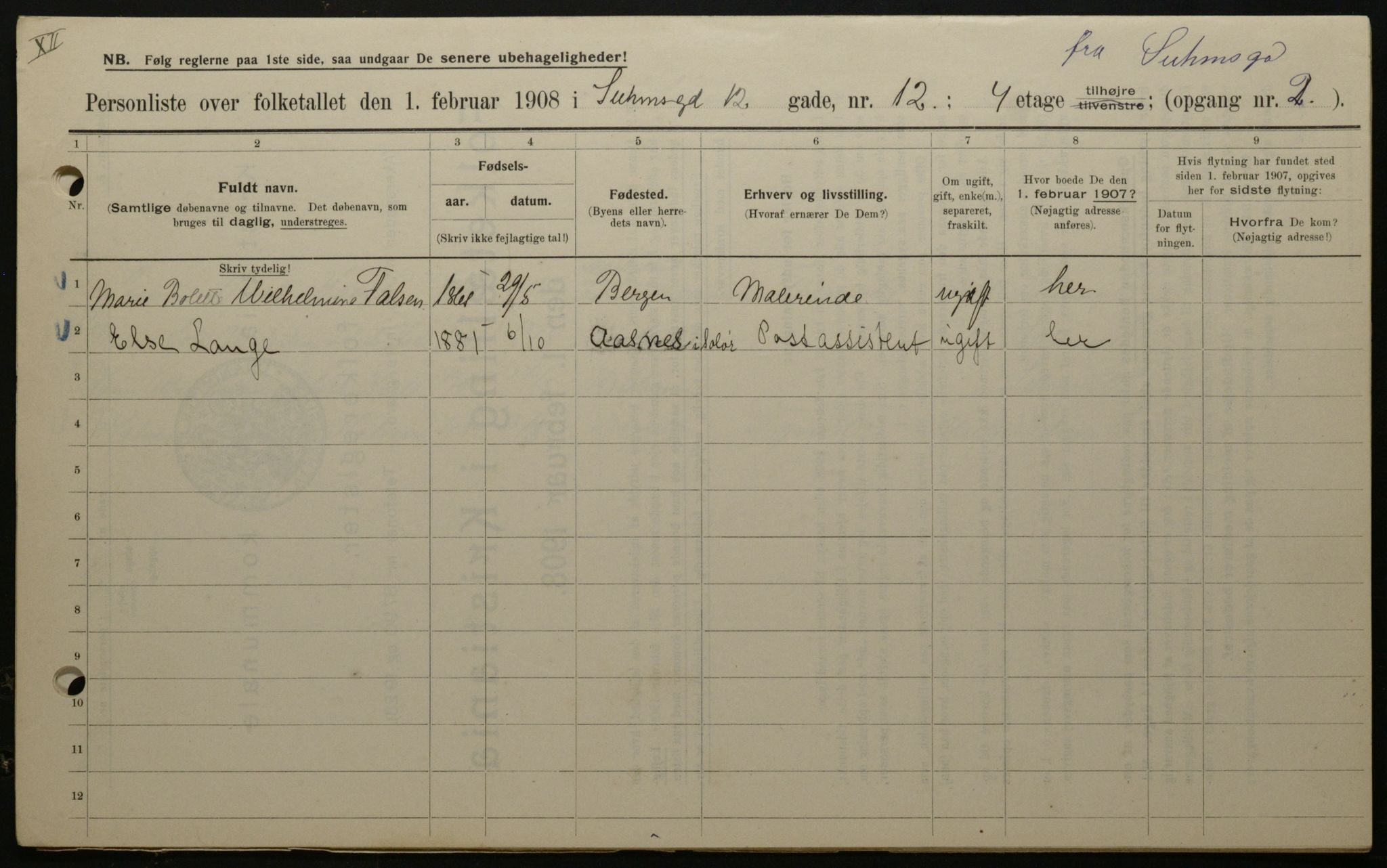 OBA, Municipal Census 1908 for Kristiania, 1908, p. 94100