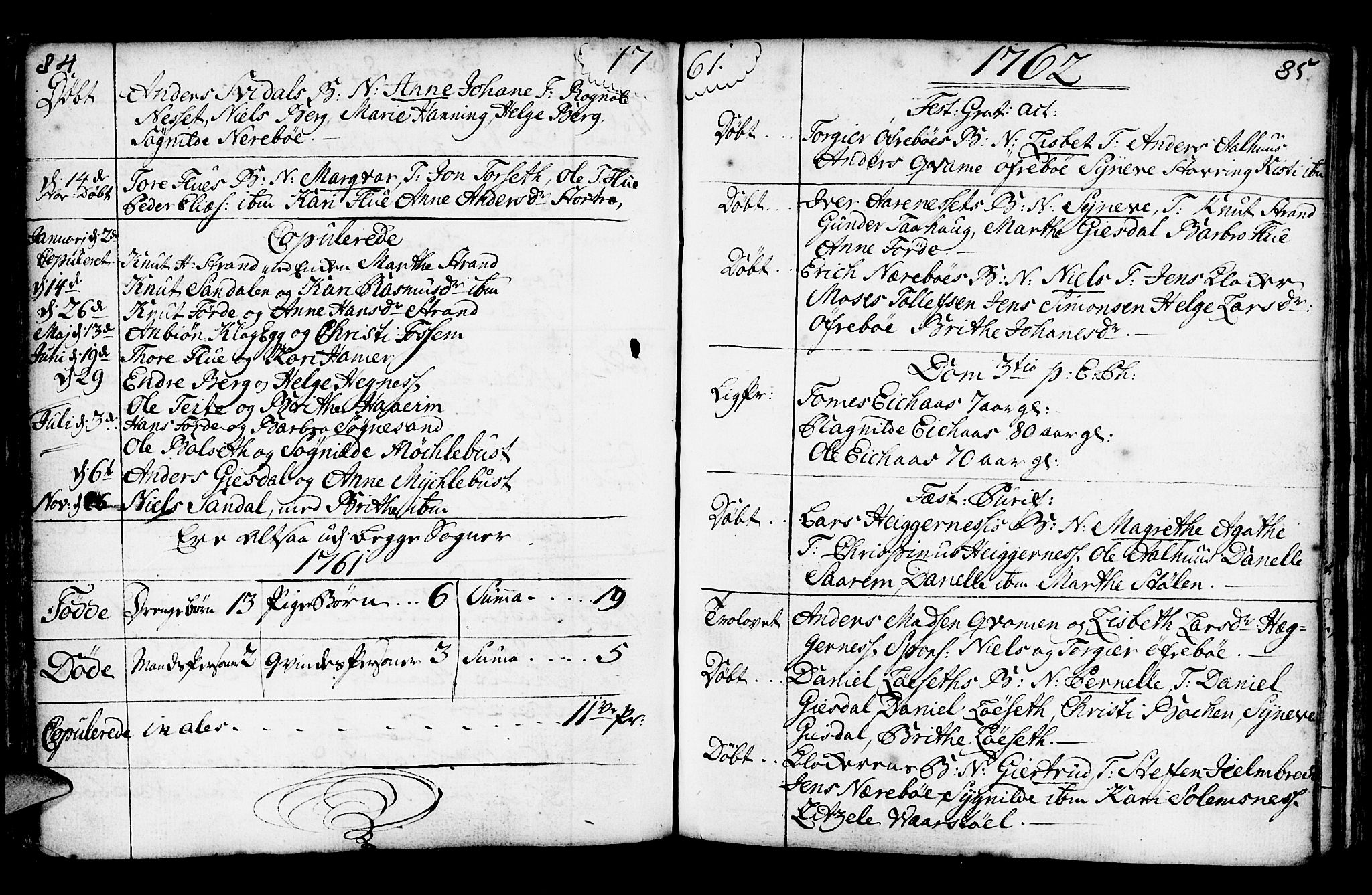 Jølster sokneprestembete, SAB/A-80701/H/Haa/Haaa/L0003: Parish register (official) no. A 3, 1748-1789, p. 84-85