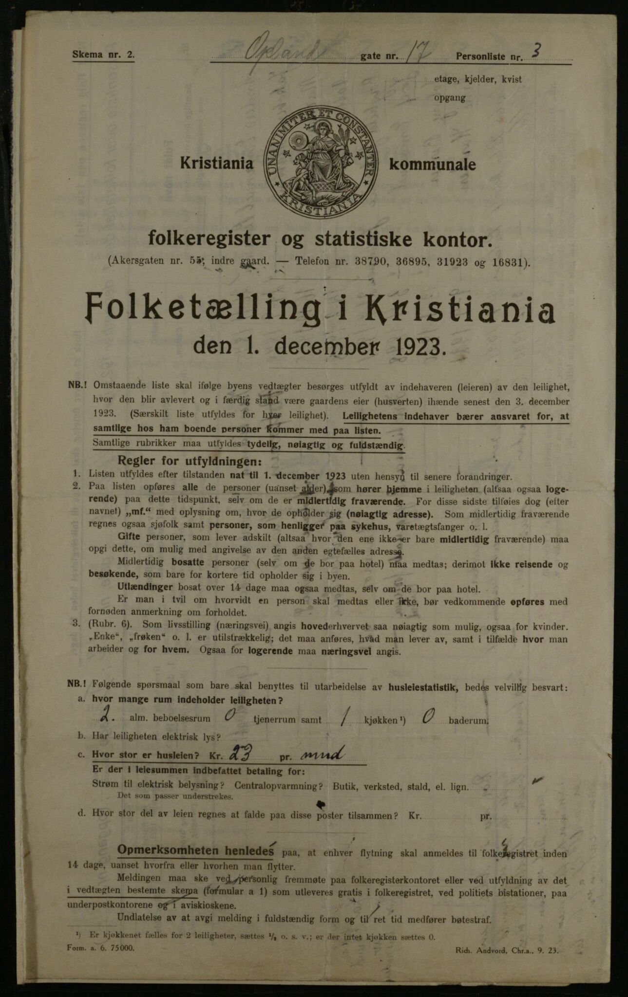 OBA, Municipal Census 1923 for Kristiania, 1923, p. 83833