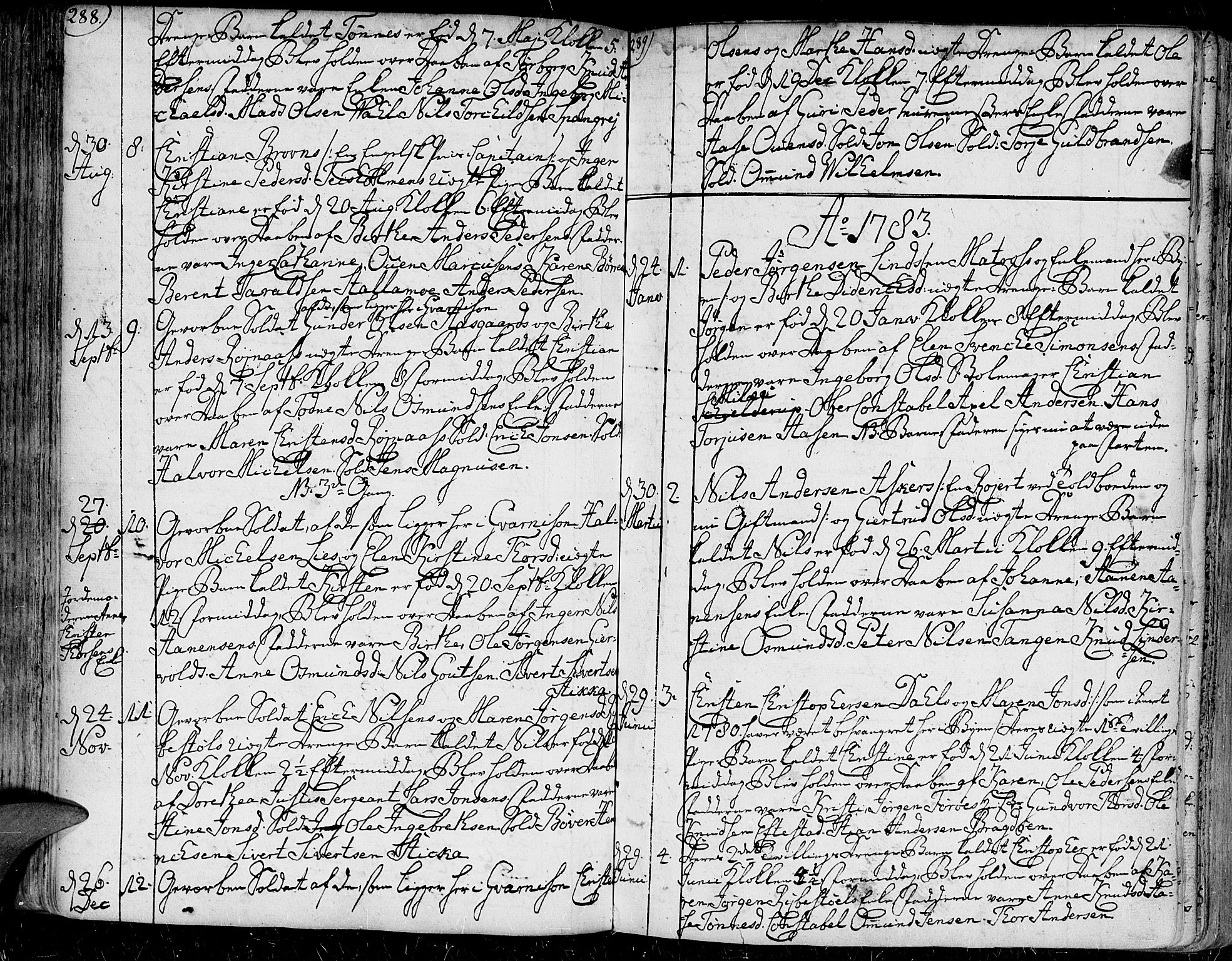 Kristiansand domprosti, AV/SAK-1112-0006/F/Fa/L0001: Parish register (official) no. A 1, 1734-1793, p. 288-289