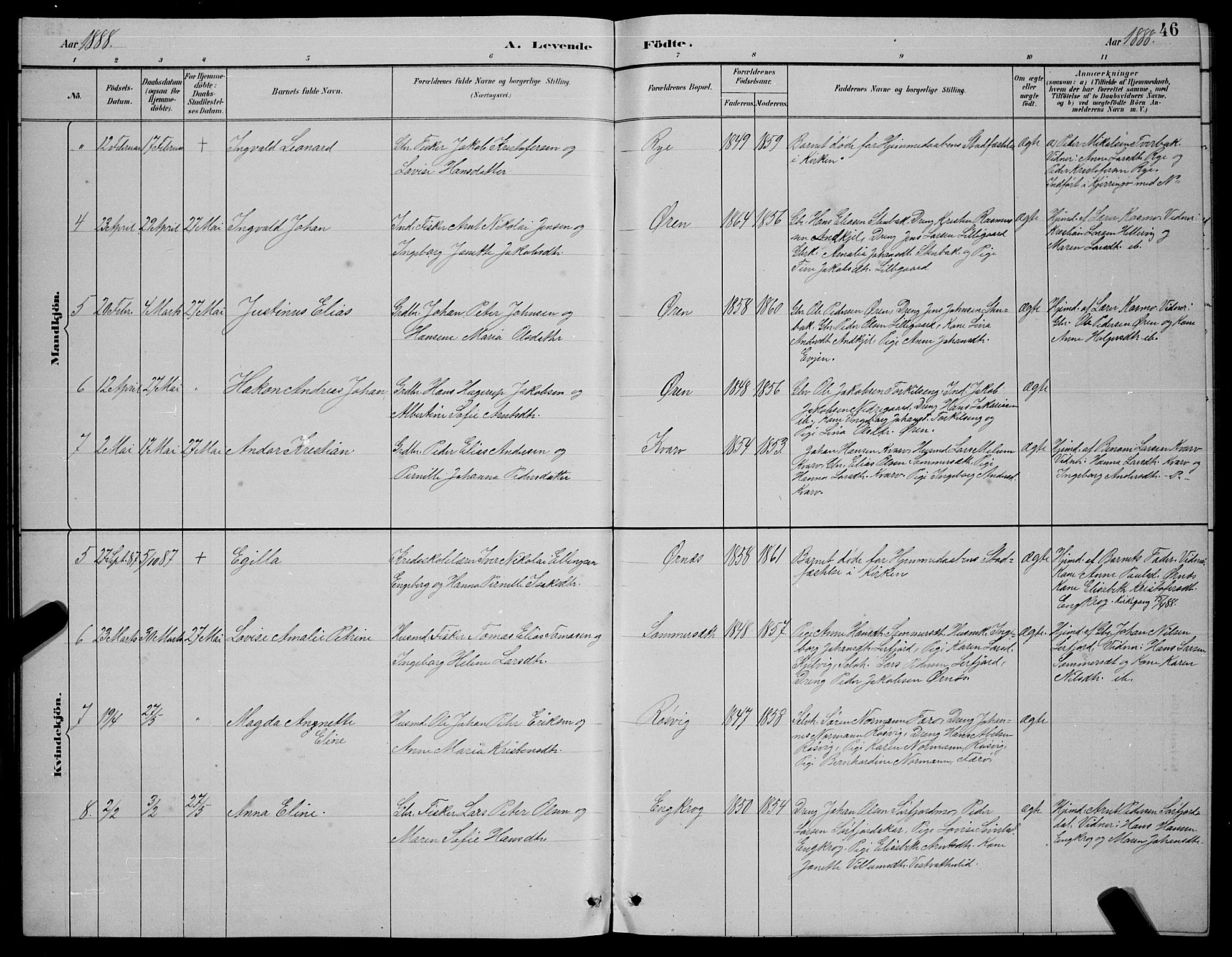 Ministerialprotokoller, klokkerbøker og fødselsregistre - Nordland, AV/SAT-A-1459/854/L0785: Parish register (copy) no. 854C01, 1883-1891, p. 46