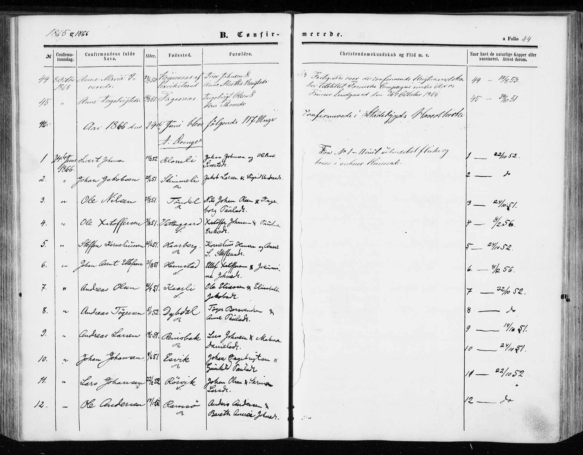 Ministerialprotokoller, klokkerbøker og fødselsregistre - Sør-Trøndelag, SAT/A-1456/646/L0612: Parish register (official) no. 646A10, 1858-1869, p. 44