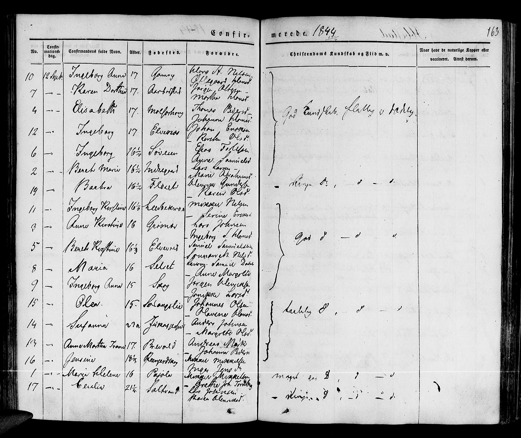 Ibestad sokneprestembete, SATØ/S-0077/H/Ha/Haa/L0006kirke: Parish register (official) no. 6, 1837-1850, p. 163