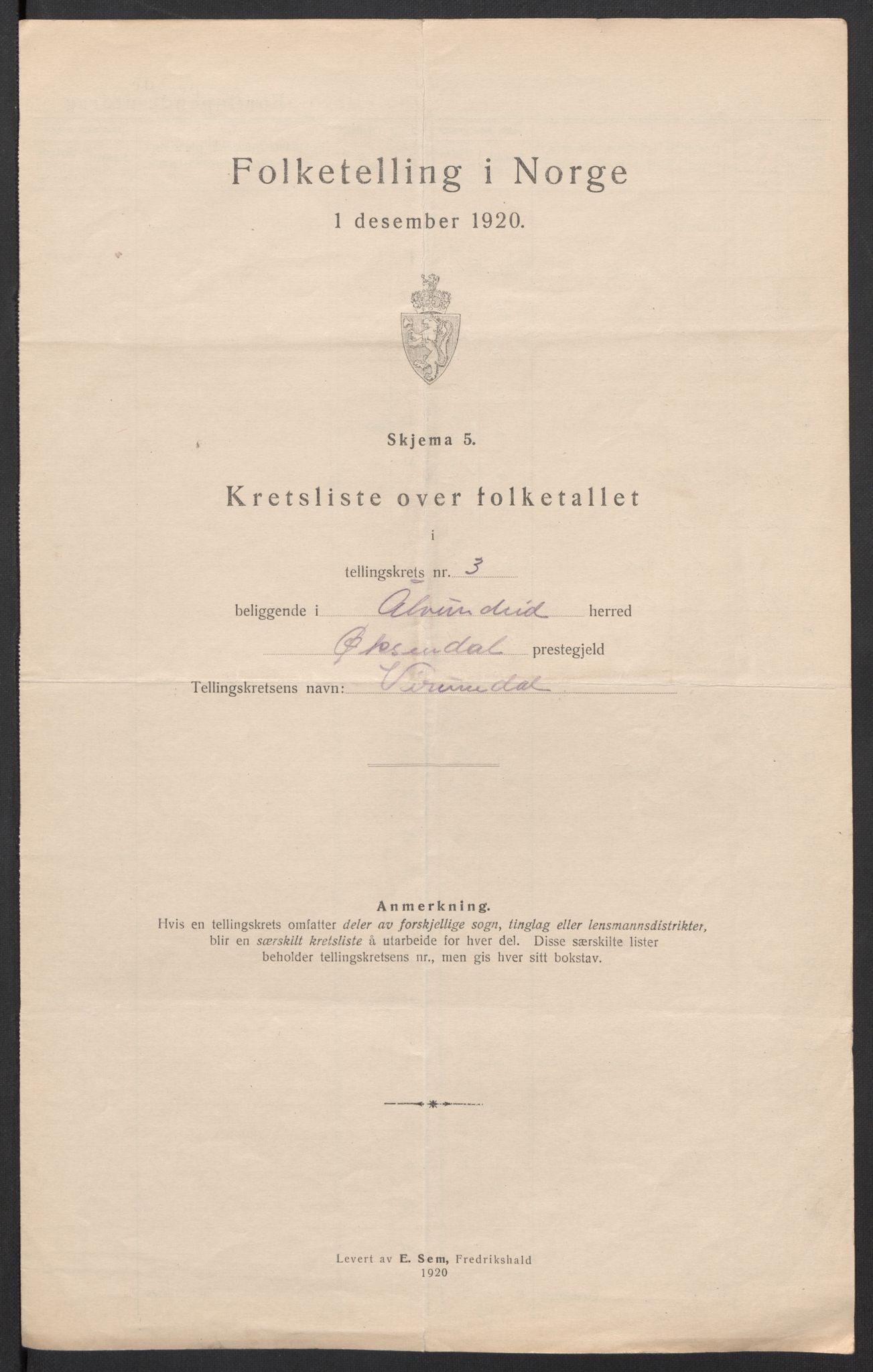 SAT, 1920 census for Ålvundeid, 1920, p. 15