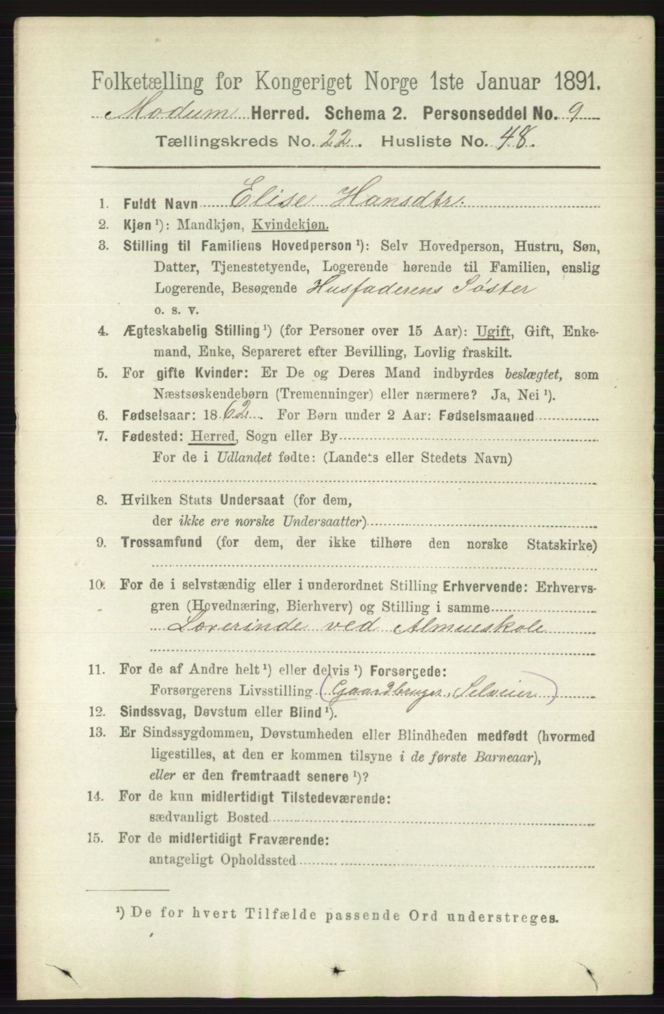 RA, 1891 census for 0623 Modum, 1891, p. 8653