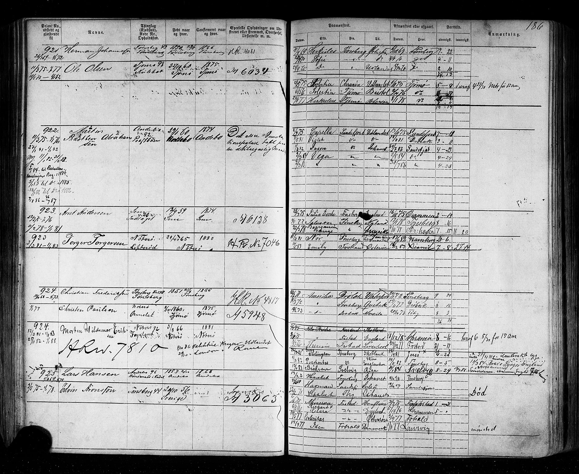 Tønsberg innrulleringskontor, AV/SAKO-A-786/F/Fb/L0002: Annotasjonsrulle Patent nr. 1-2635, 1869-1877, p. 214