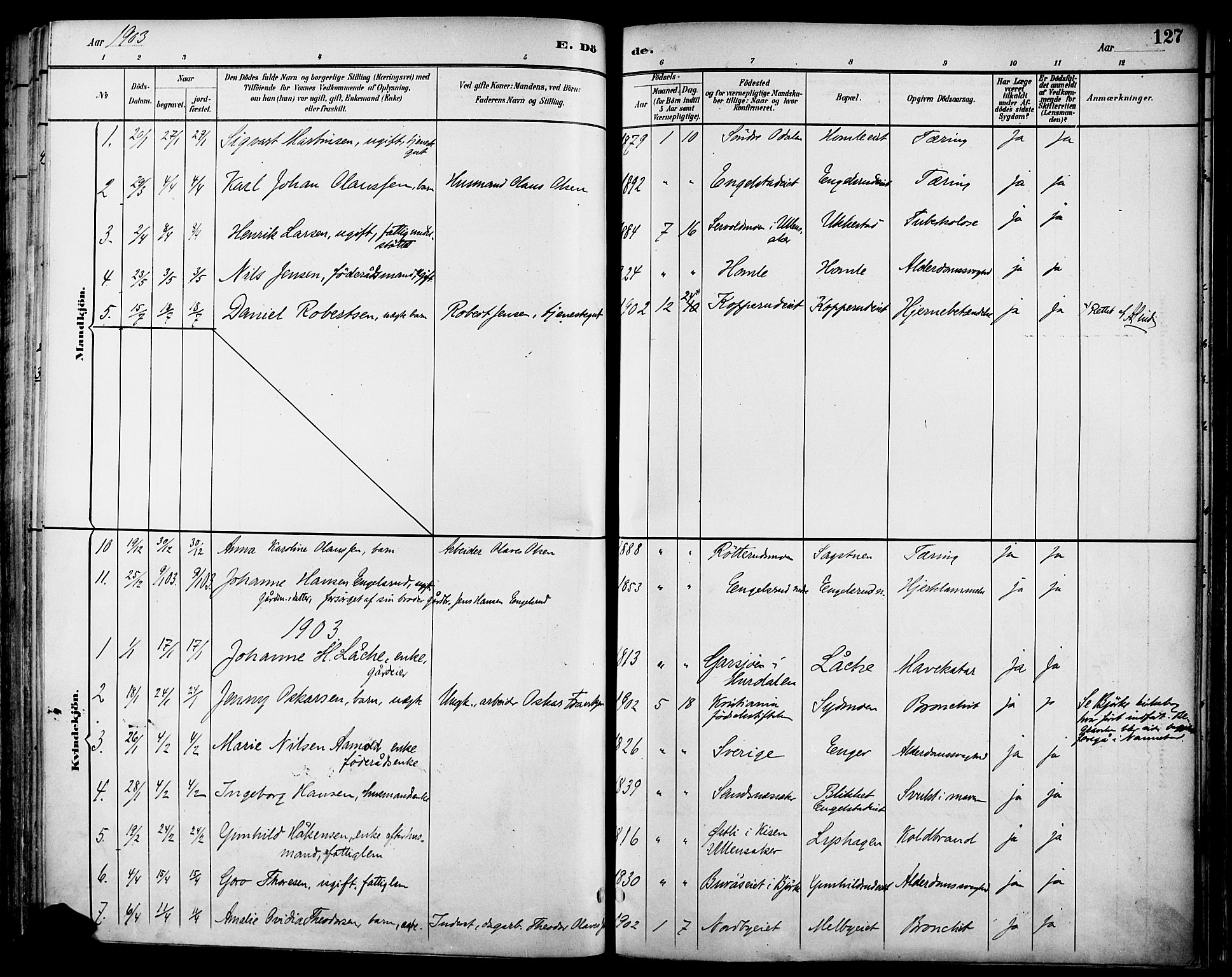 Nannestad prestekontor Kirkebøker, SAO/A-10414a/F/Fa/L0015: Parish register (official) no. I 15, 1891-1905, p. 127