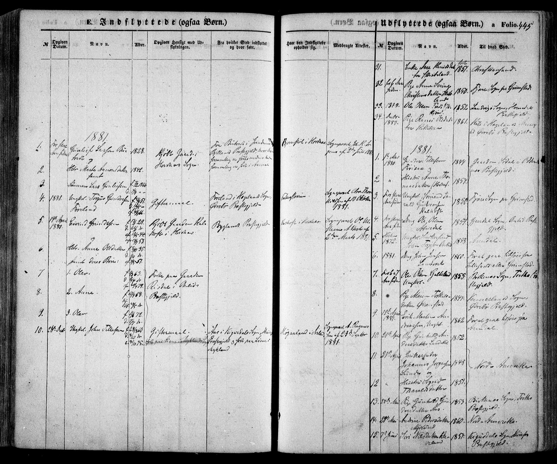 Evje sokneprestkontor, AV/SAK-1111-0008/F/Fa/Faa/L0006: Parish register (official) no. A 6, 1866-1884, p. 445