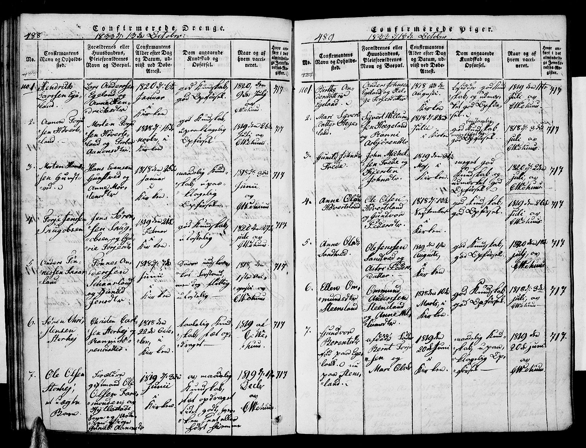 Vennesla sokneprestkontor, SAK/1111-0045/Fa/Faa/L0003: Parish register (official) no. A 3, 1820-1834, p. 488-489