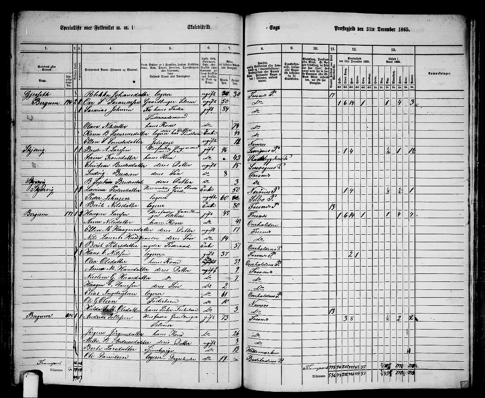 RA, 1865 census for Fosnes, 1865, p. 154