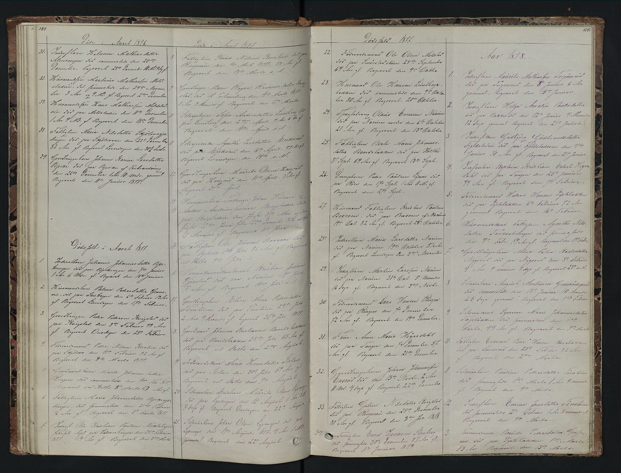 Vestre Toten prestekontor, SAH/PREST-108/H/Ha/Hab/L0007: Parish register (copy) no. 7, 1872-1900, p. 124-125