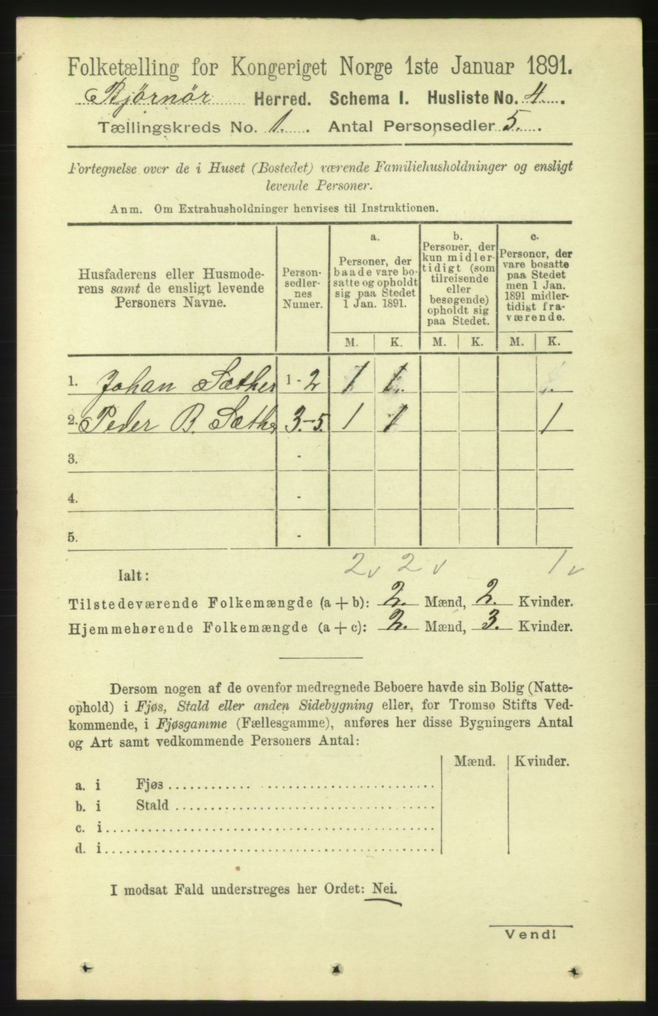 RA, 1891 census for 1632 Bjørnør, 1891, p. 45