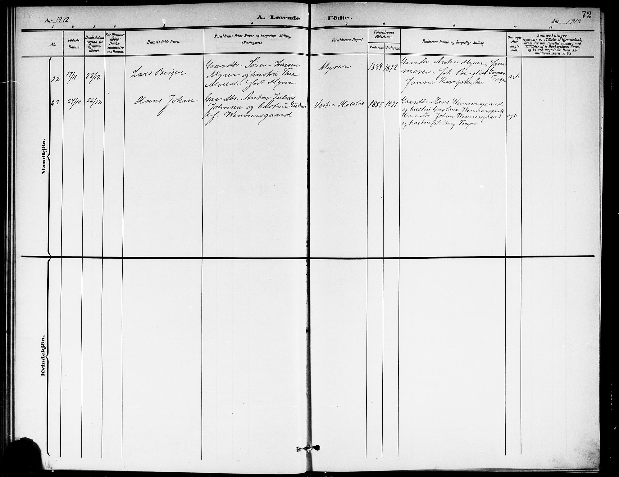 Ås prestekontor Kirkebøker, AV/SAO-A-10894/G/Ga/L0004: Parish register (copy) no. I 4, 1901-1915, p. 72