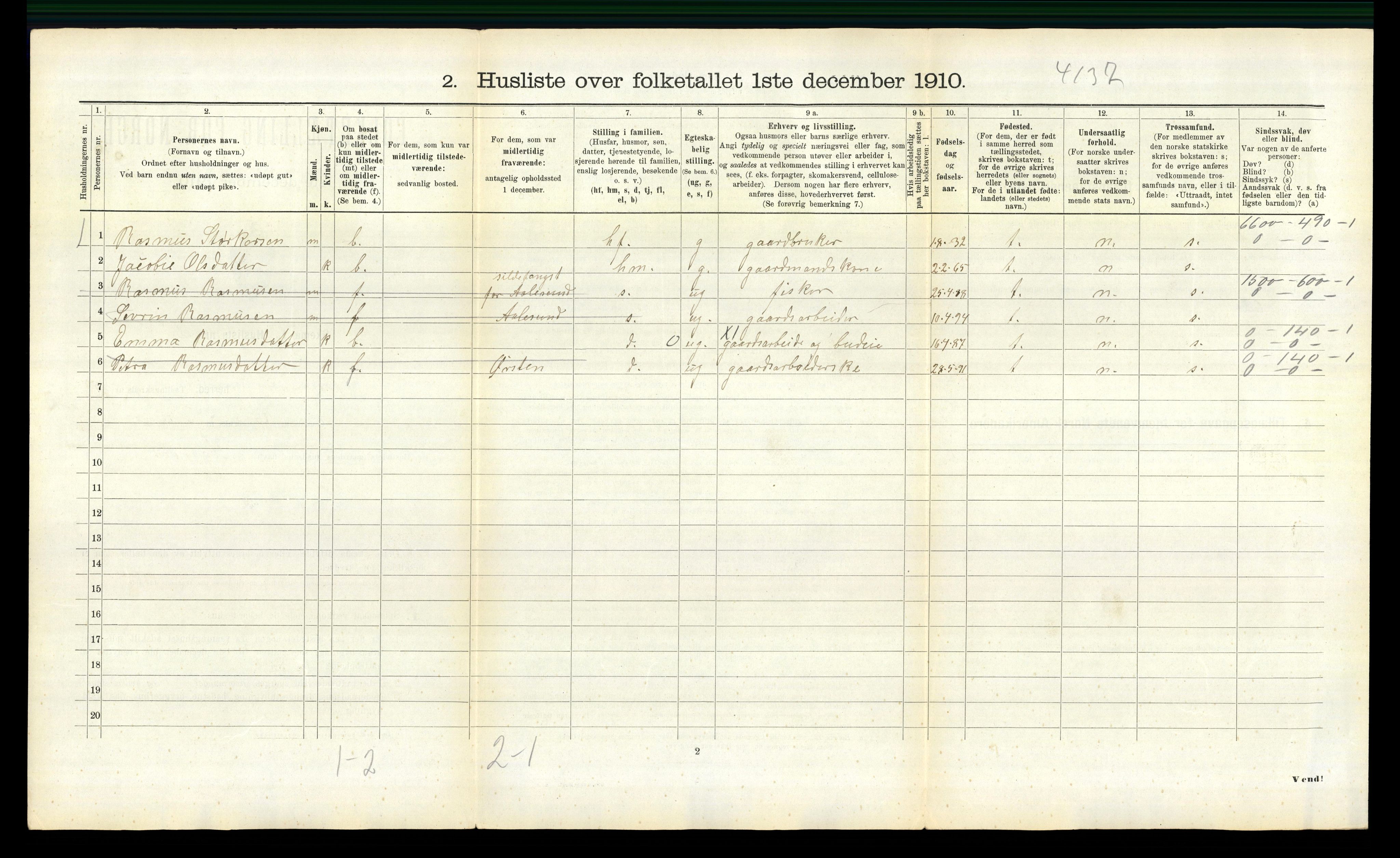 RA, 1910 census for Borgund, 1910, p. 1848