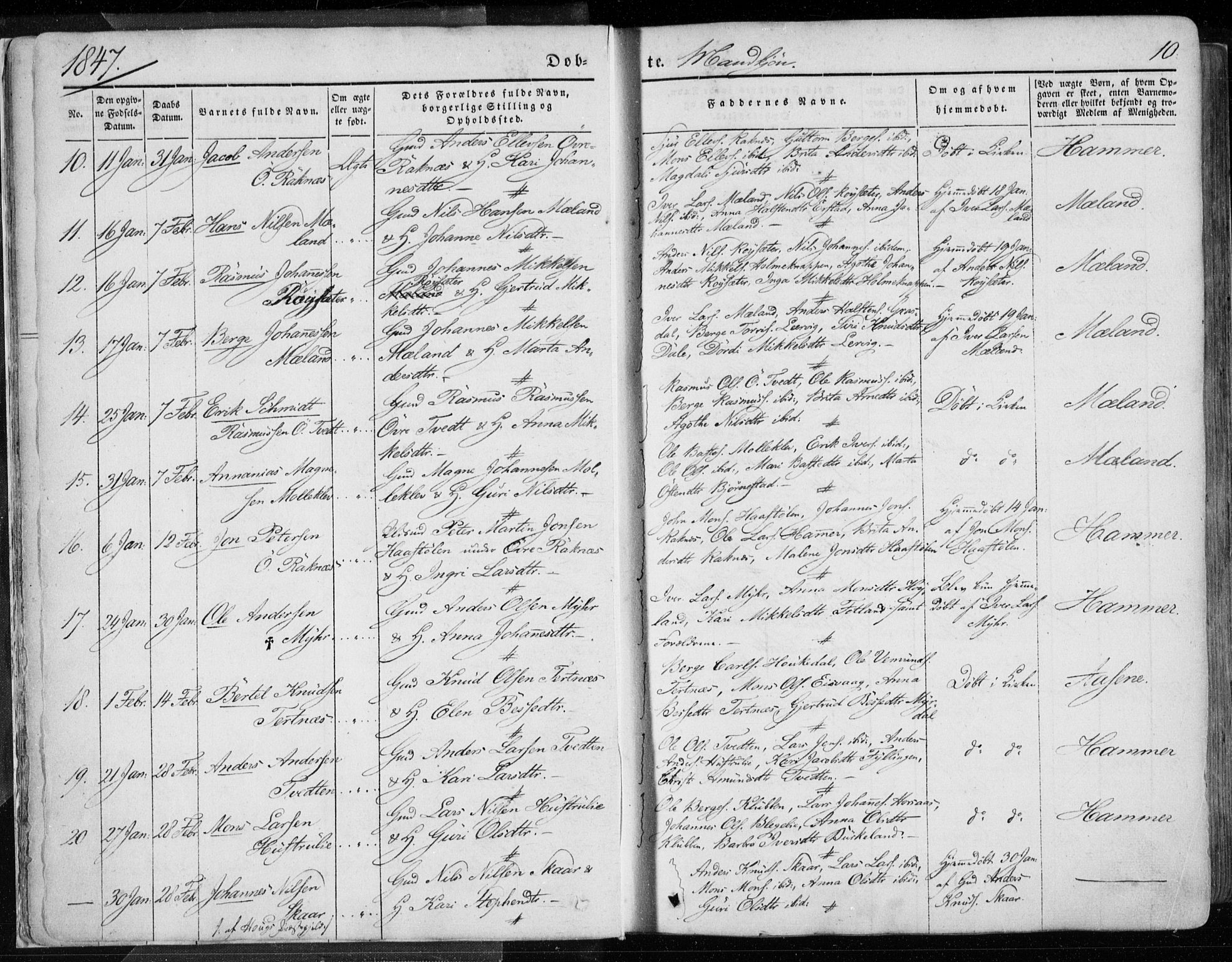 Hamre sokneprestembete, AV/SAB-A-75501/H/Ha/Haa/Haaa/L0013: Parish register (official) no. A 13, 1846-1857, p. 10