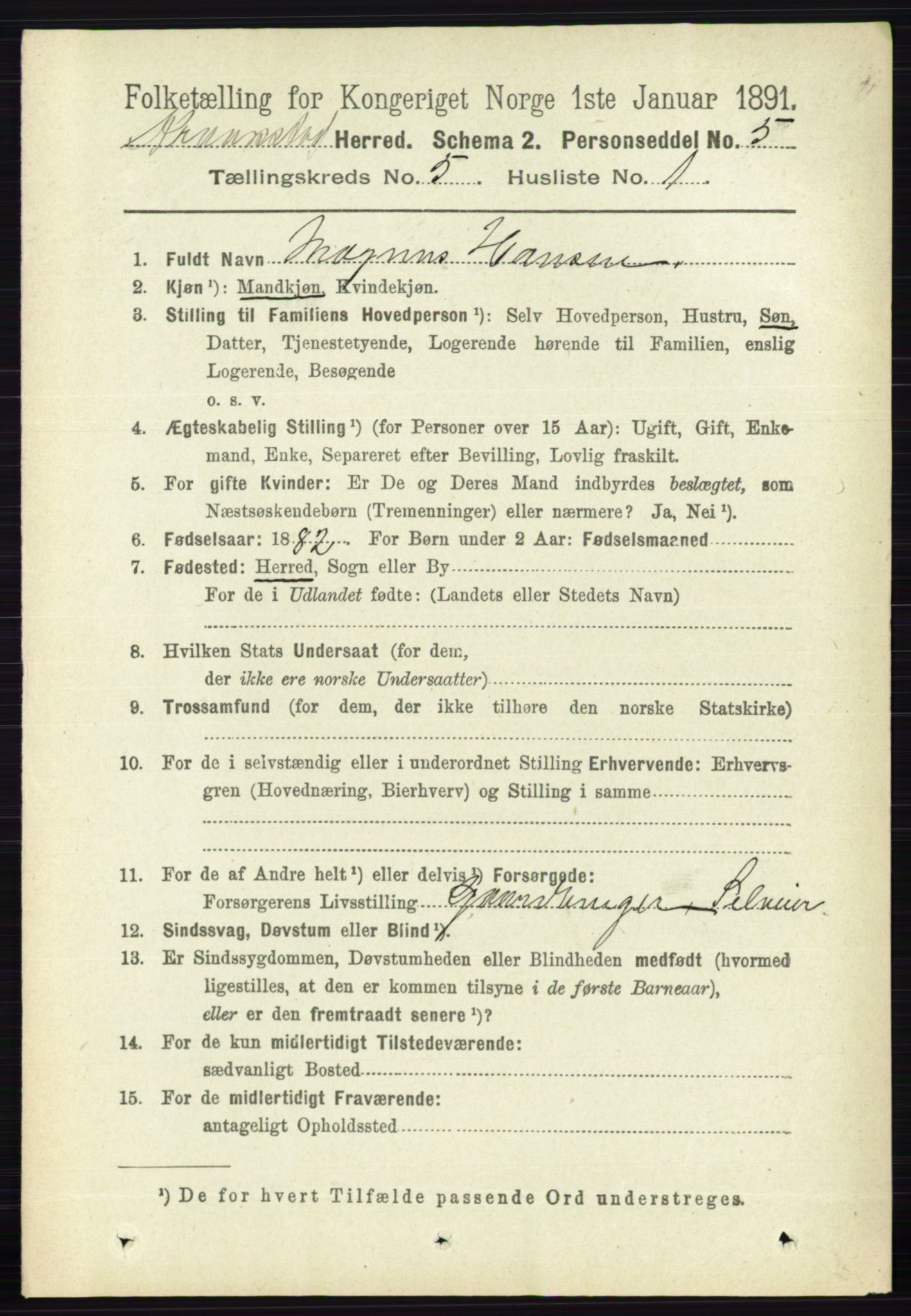 RA, 1891 census for 0212 Kråkstad, 1891, p. 2489