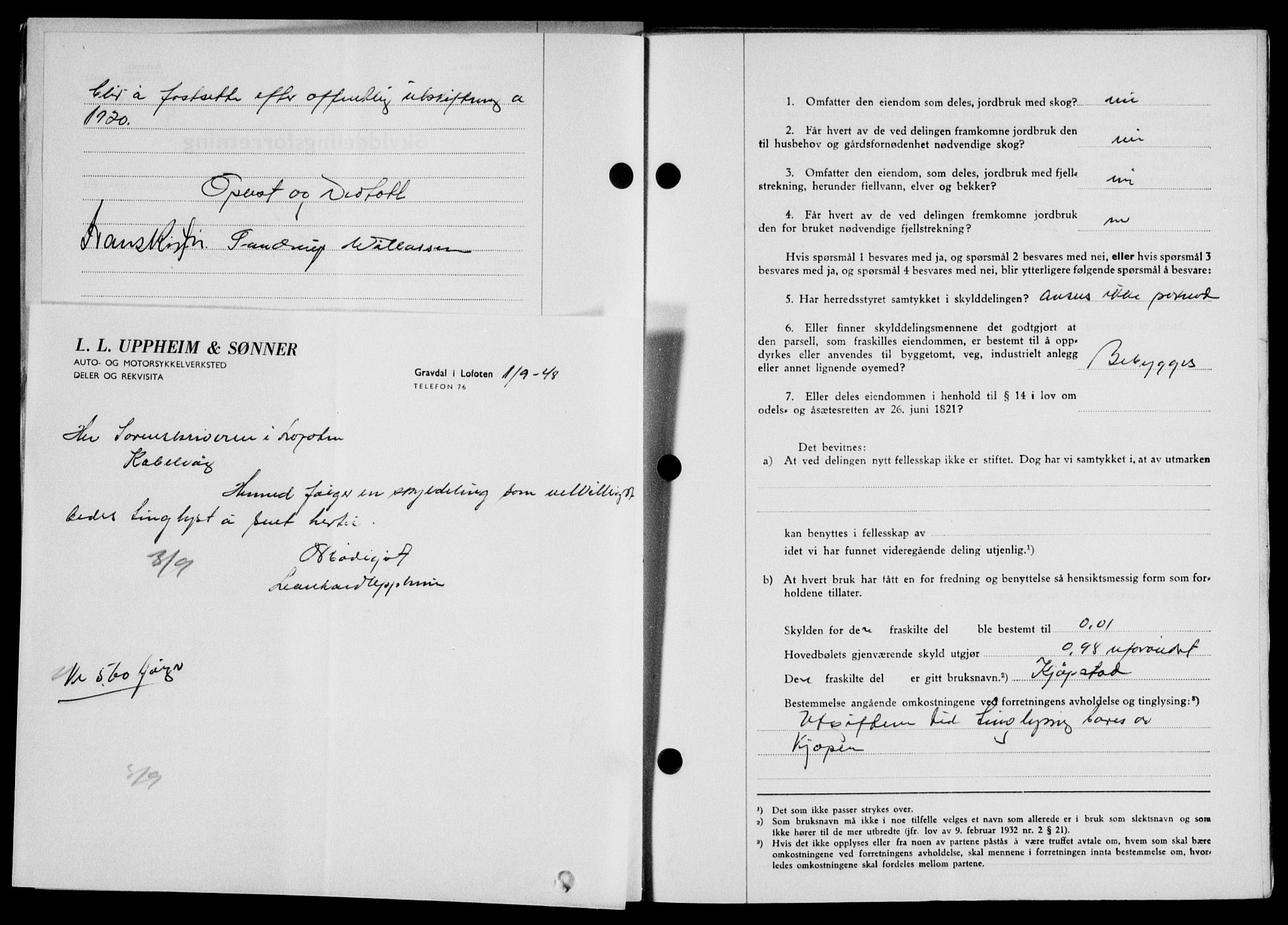 Lofoten sorenskriveri, SAT/A-0017/1/2/2C/L0019a: Mortgage book no. 19a, 1948-1948, Diary no: : 1944/1948