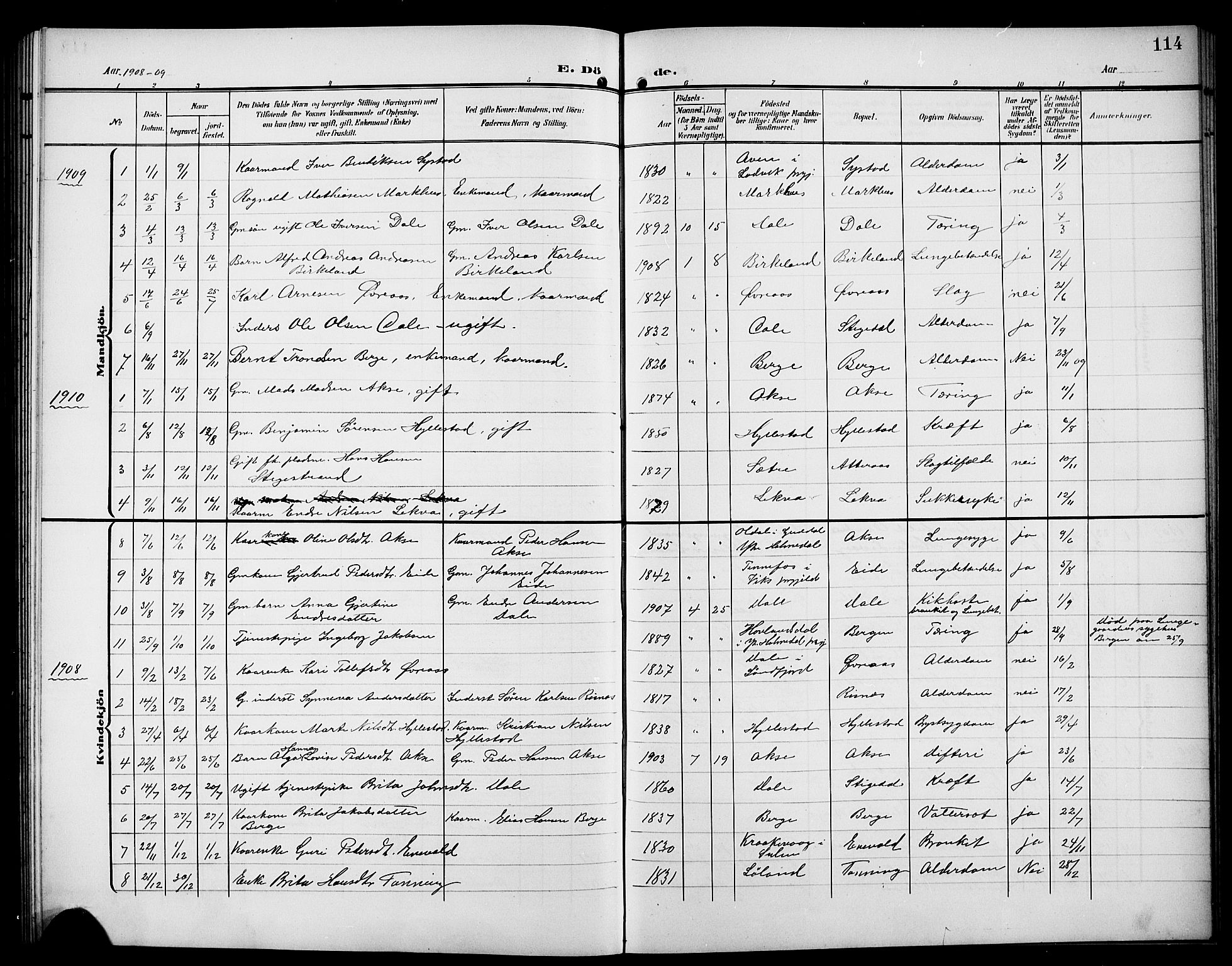 Hyllestad sokneprestembete, SAB/A-80401: Parish register (copy) no. A 3, 1906-1925, p. 114