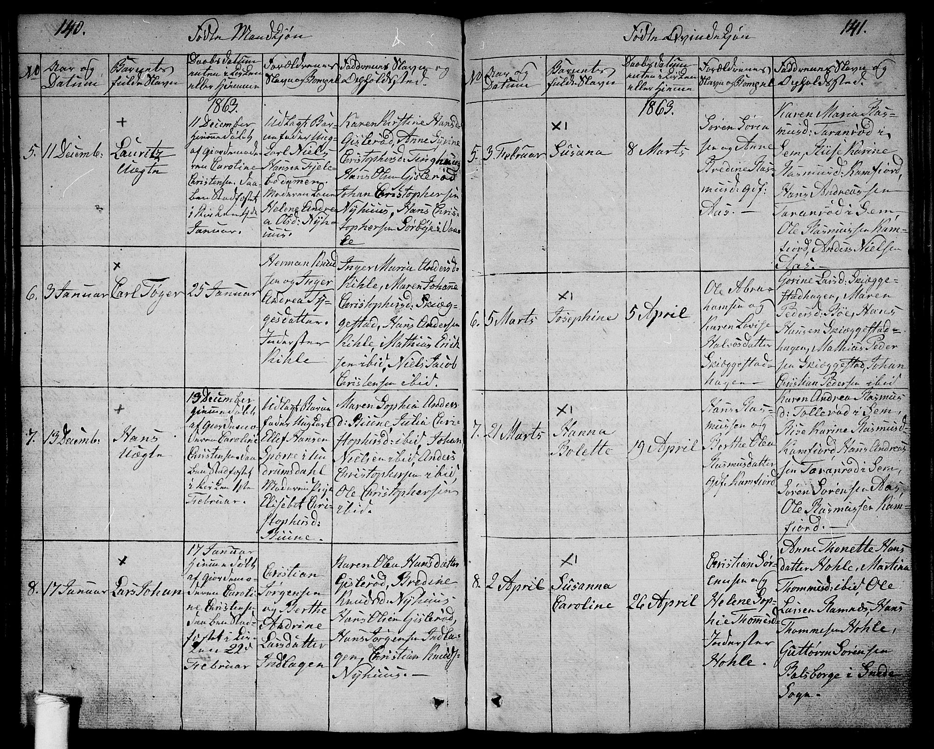 Ramnes kirkebøker, AV/SAKO-A-314/G/Ga/L0002: Parish register (copy) no. I 2, 1848-1870, p. 140-141