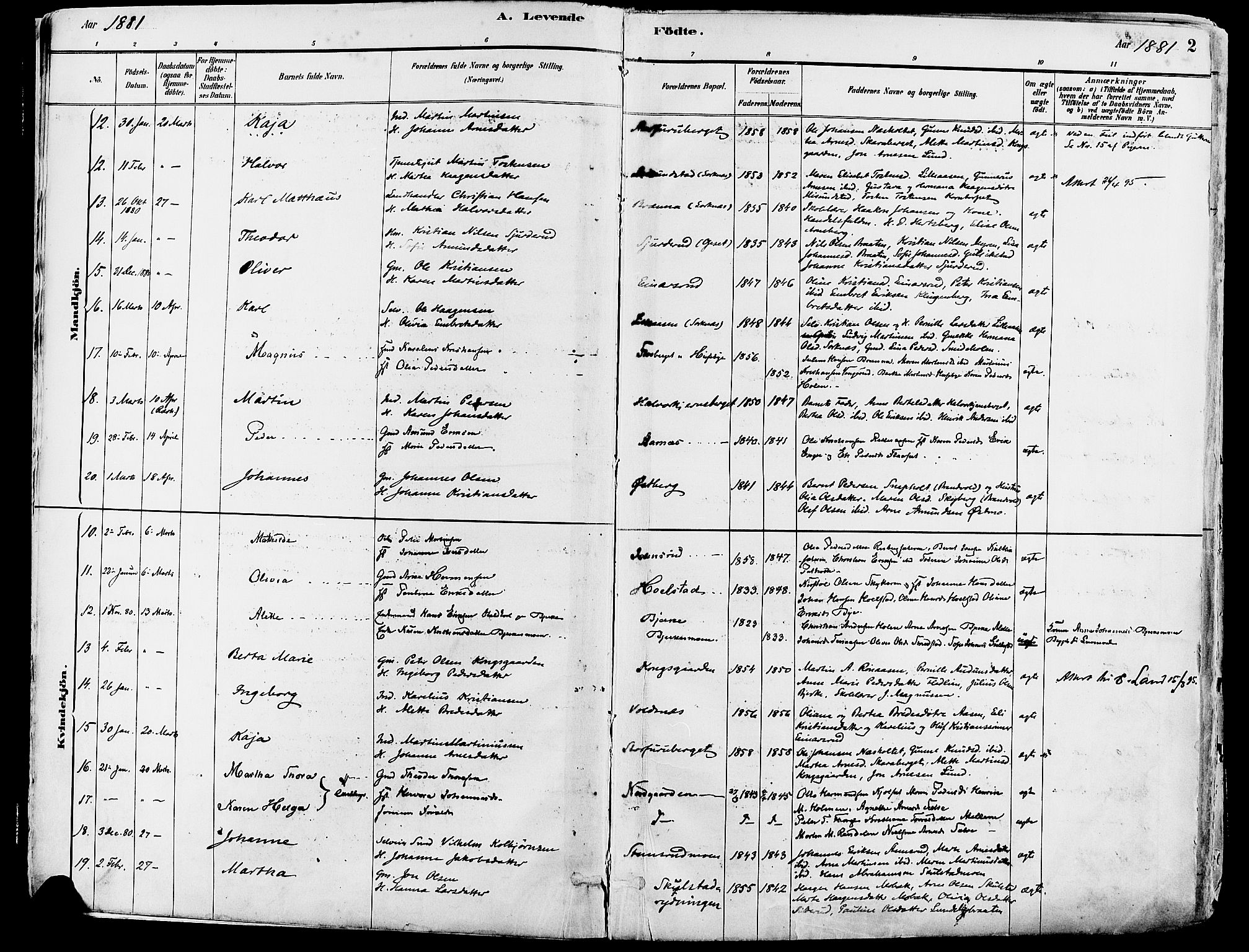 Grue prestekontor, SAH/PREST-036/H/Ha/Haa/L0012: Parish register (official) no. 12, 1881-1897, p. 2