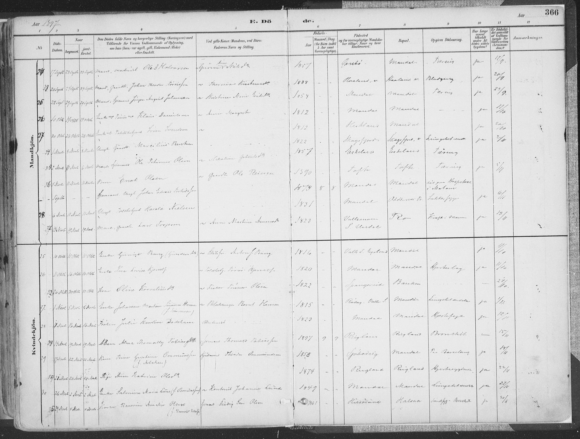 Mandal sokneprestkontor, AV/SAK-1111-0030/F/Fa/Faa/L0018: Parish register (official) no. A 18, 1890-1905, p. 366