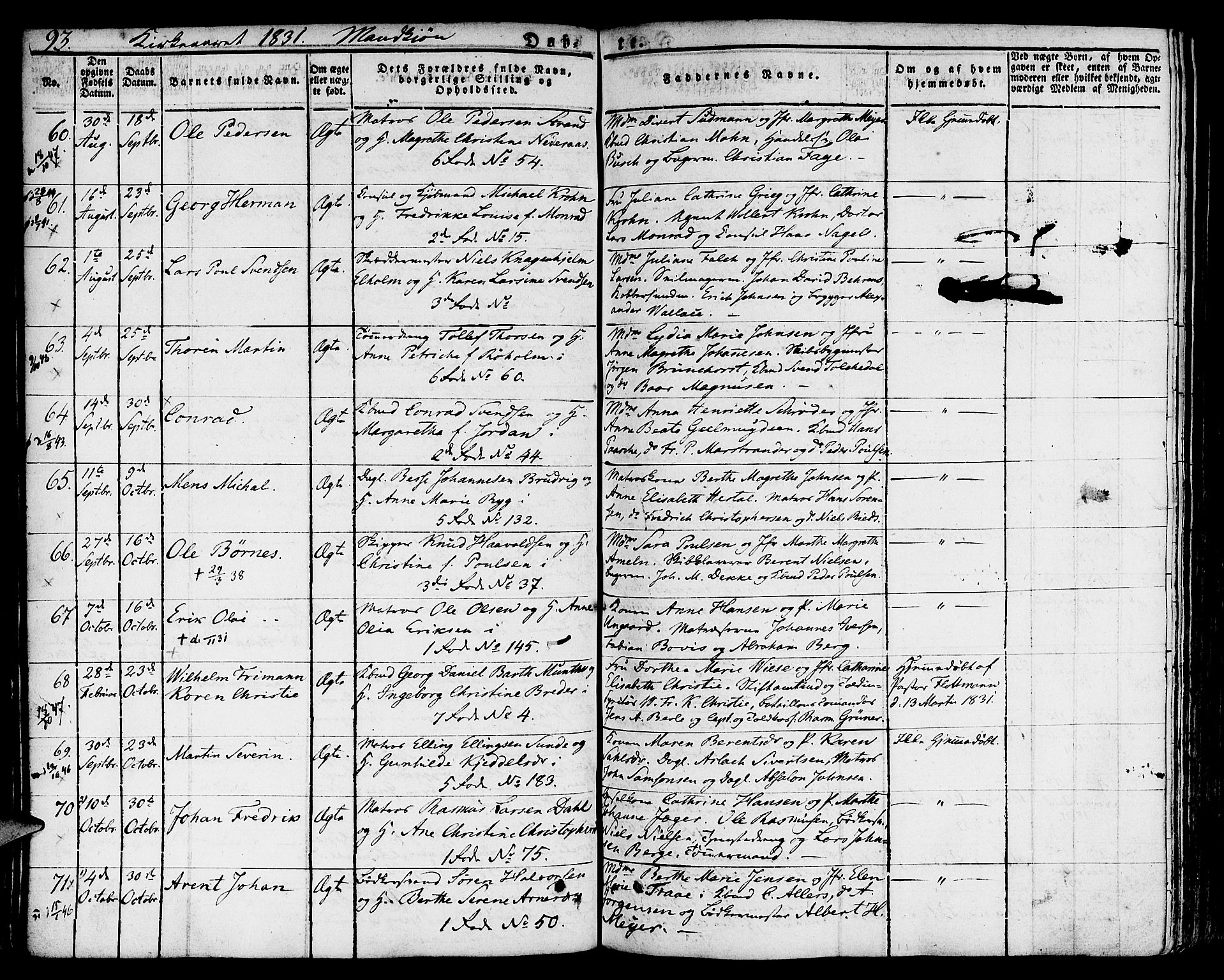 Nykirken Sokneprestembete, AV/SAB-A-77101/H/Hab: Parish register (copy) no. A 5I, 1821-1841, p. 93