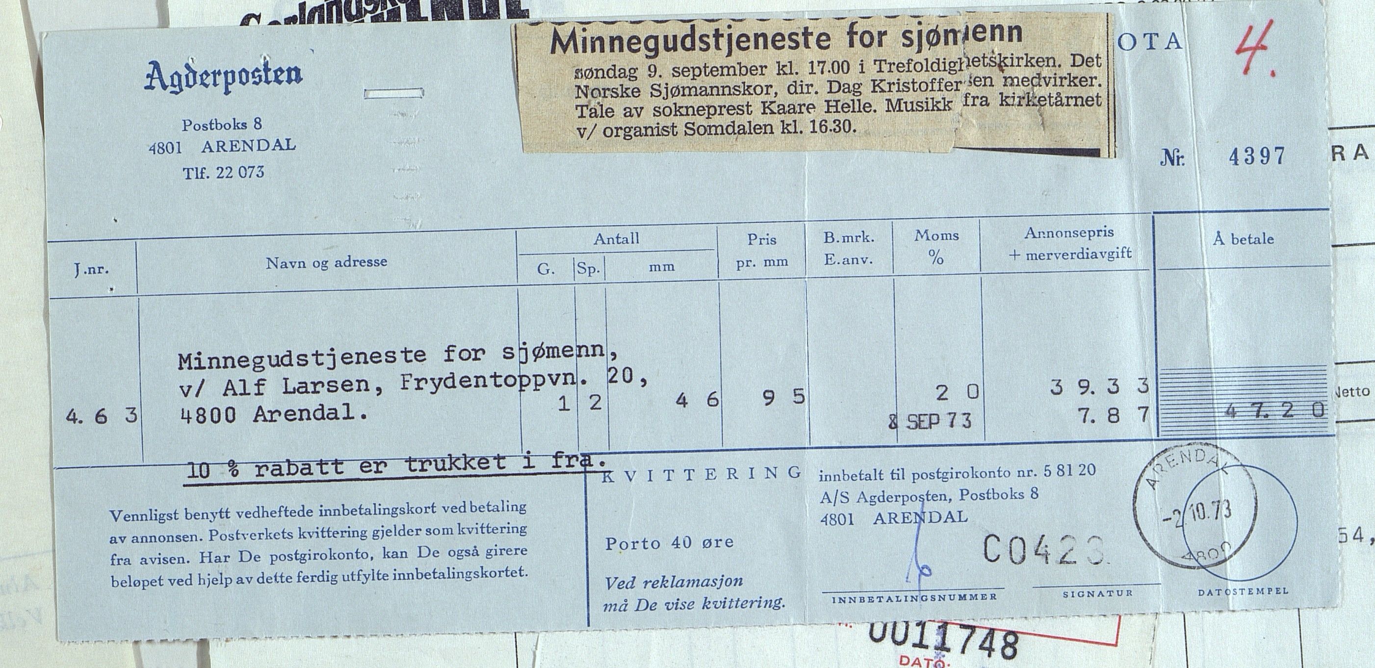 Byjubileet i Arendal 1973 , AAKS/KA0906-492a/E/E01/L0004: Spesielle arrangementer, 1971-1973