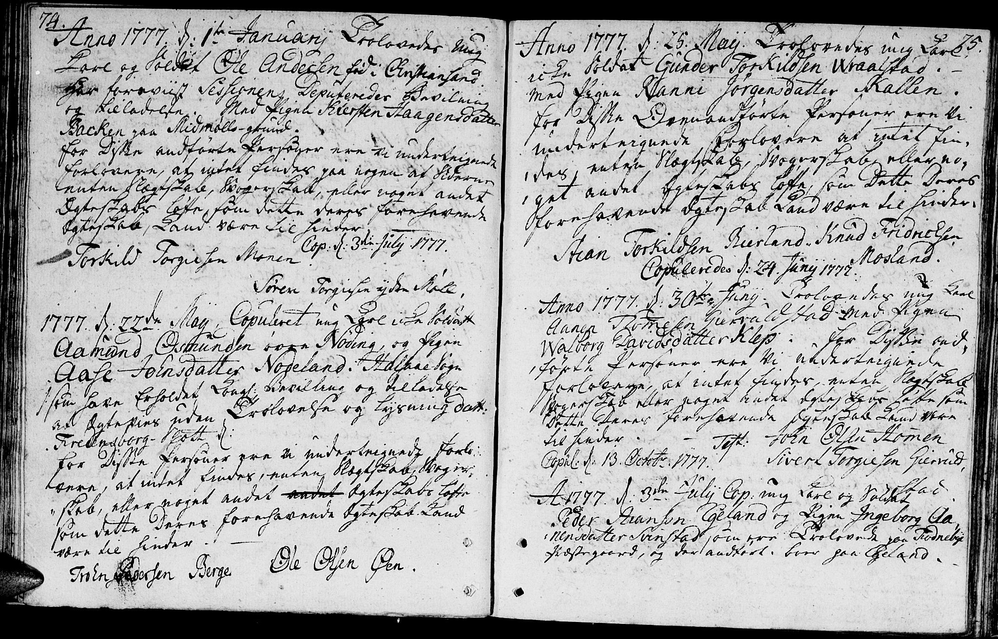 Holum sokneprestkontor, AV/SAK-1111-0022/F/Fa/Faa/L0001: Parish register (official) no. A 1, 1750-1802, p. 74-75