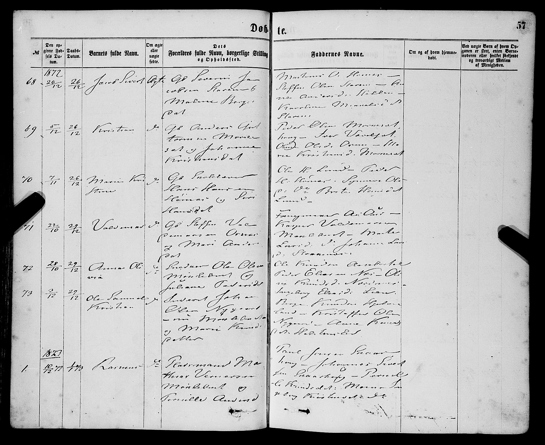 Eid sokneprestembete, SAB/A-82301/H/Haa/Haaa/L0010: Parish register (official) no. A 10, 1867-1878, p. 57