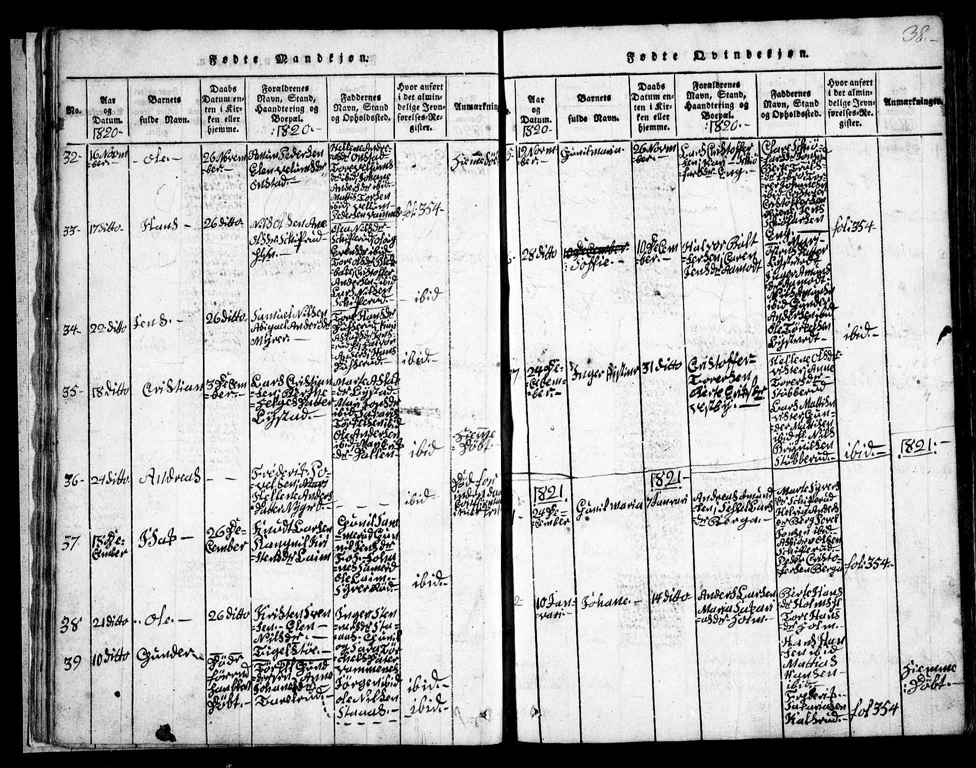 Skiptvet prestekontor Kirkebøker, AV/SAO-A-20009/G/Ga/L0001: Parish register (copy) no. 1, 1815-1838, p. 38