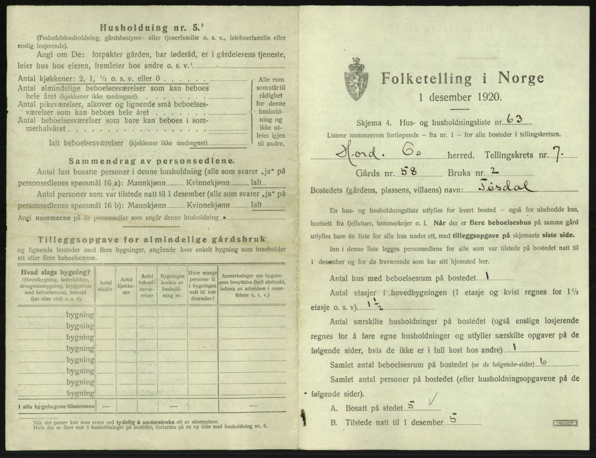 SAB, 1920 census for Os, 1920, p. 818