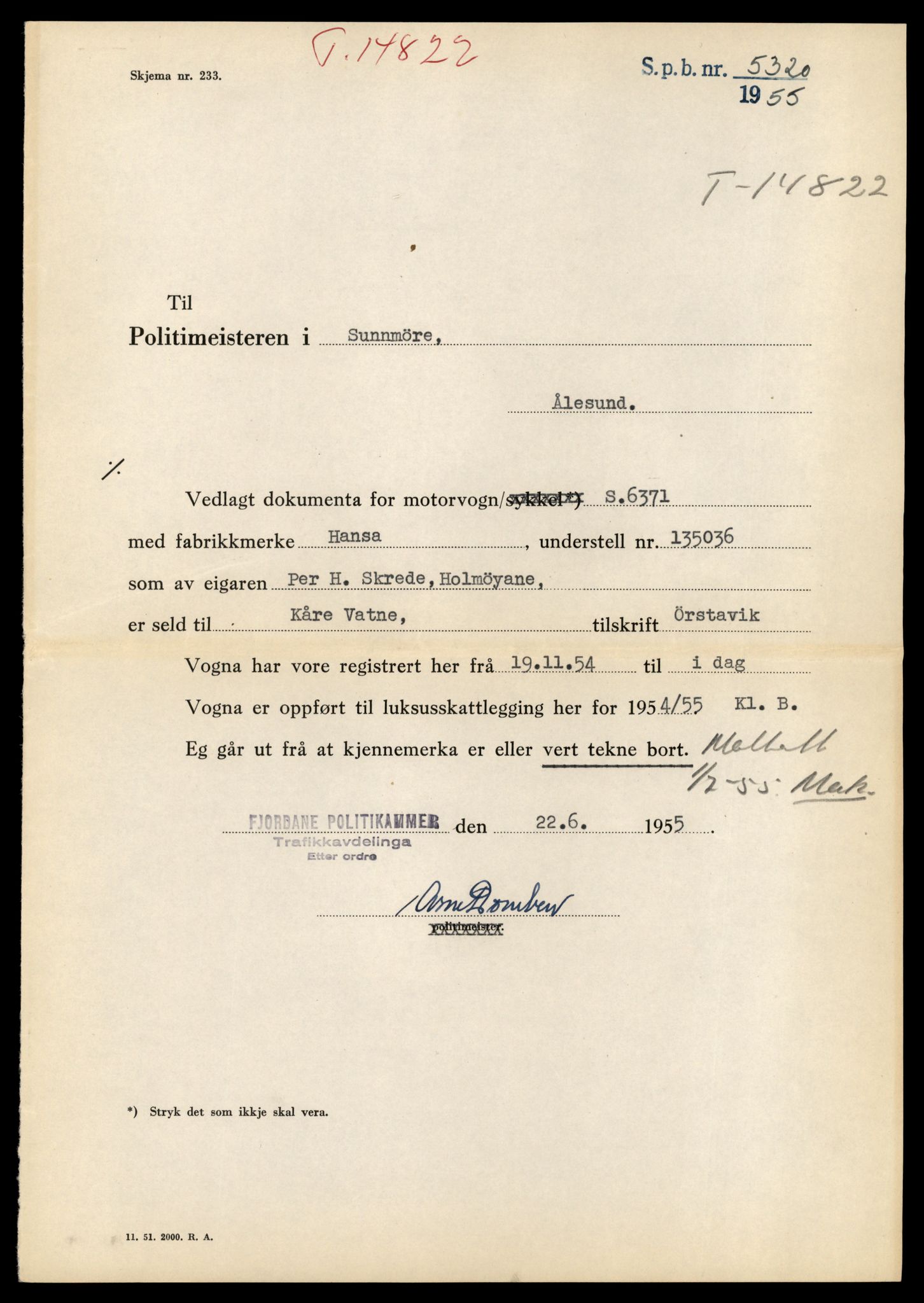 Møre og Romsdal vegkontor - Ålesund trafikkstasjon, AV/SAT-A-4099/F/Fe/L0048: Registreringskort for kjøretøy T 14721 - T 14863, 1927-1998, p. 2281
