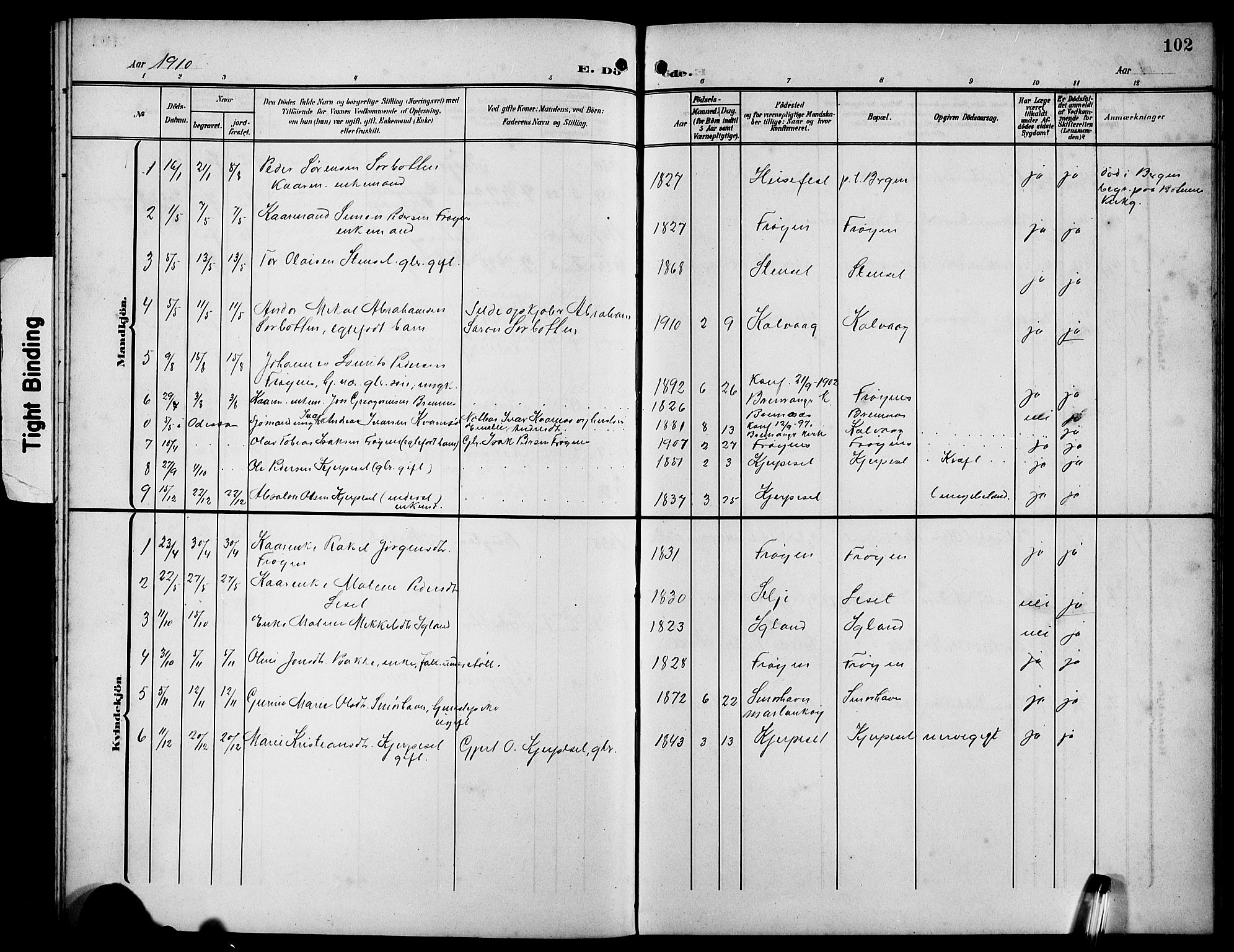 Bremanger sokneprestembete, SAB/A-82201/H/Hab/Habb/L0001: Parish register (copy) no. B 1, 1906-1925, p. 102