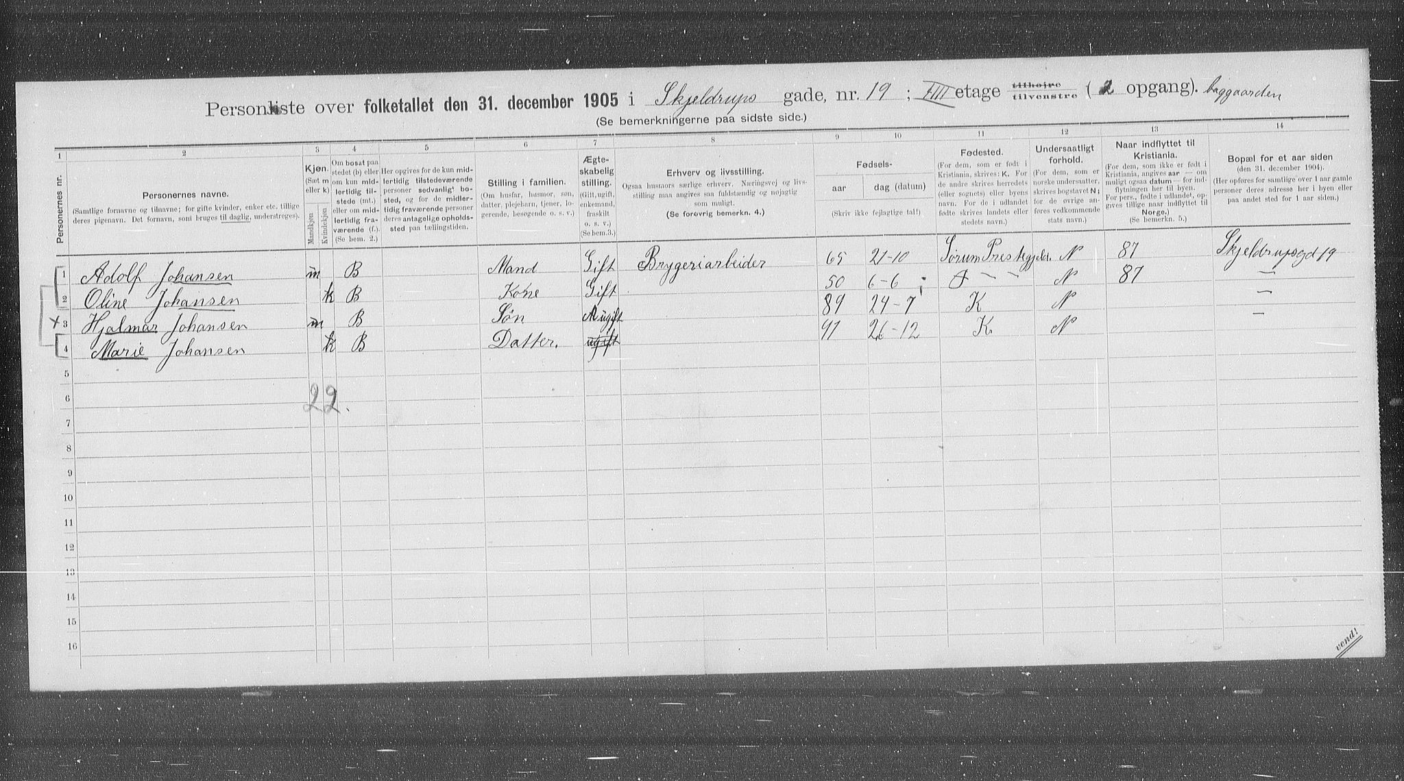 OBA, Municipal Census 1905 for Kristiania, 1905, p. 49885