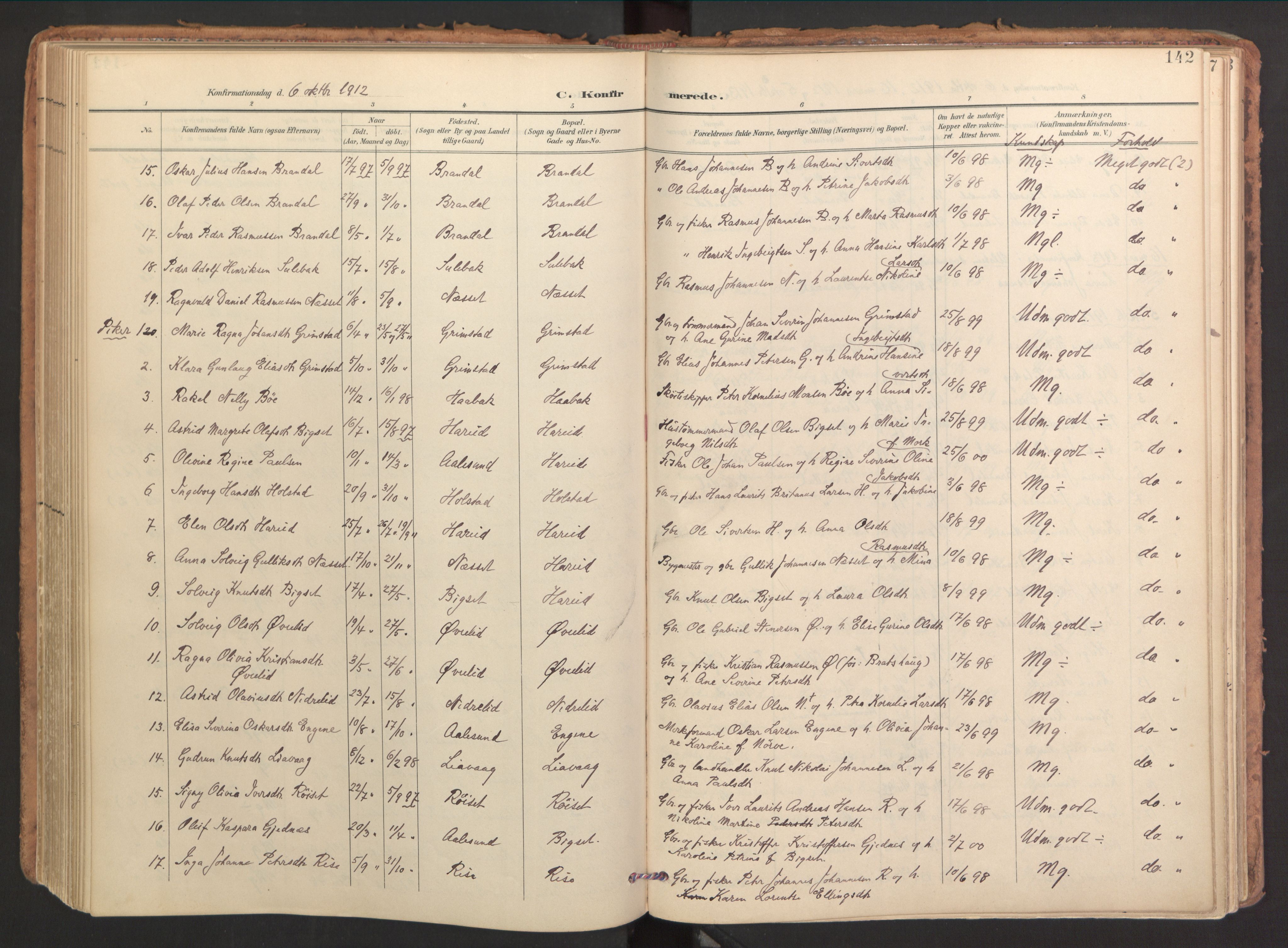 Ministerialprotokoller, klokkerbøker og fødselsregistre - Møre og Romsdal, SAT/A-1454/510/L0123: Parish register (official) no. 510A03, 1898-1922, p. 142