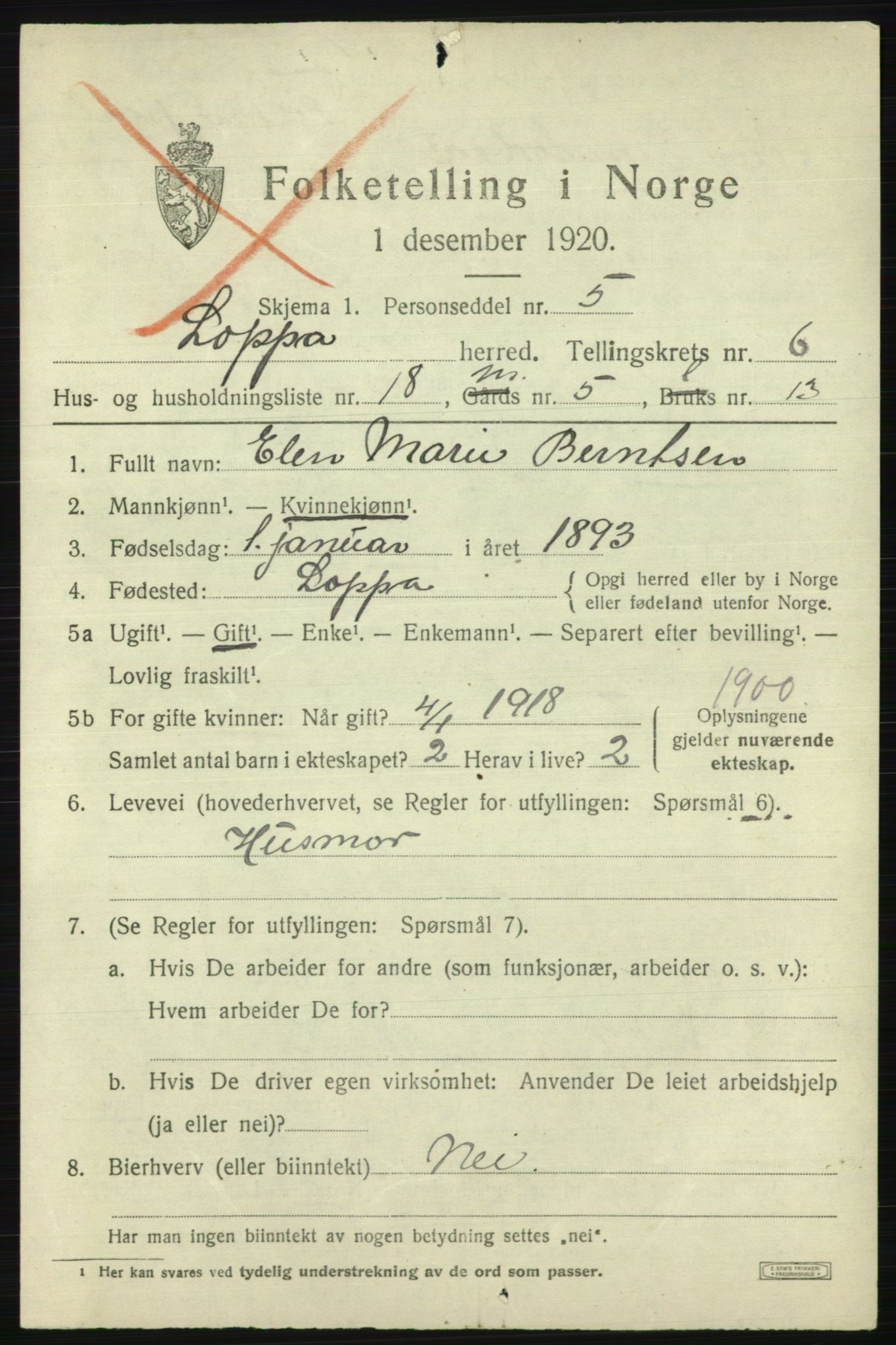 SATØ, 1920 census for Loppa, 1920, p. 2740