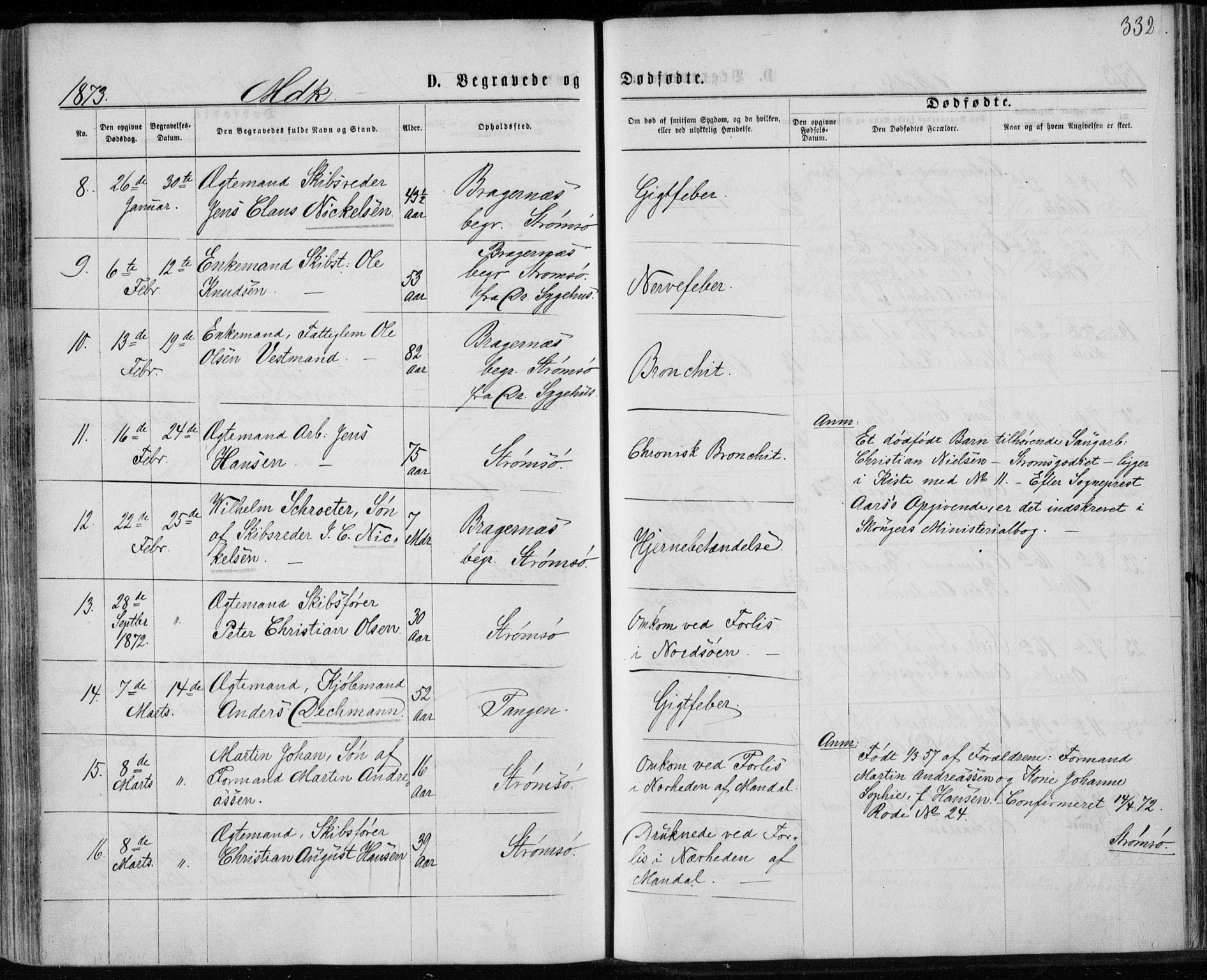 Strømsø kirkebøker, SAKO/A-246/F/Fa/L0016: Parish register (official) no. I 16, 1868-1873, p. 332