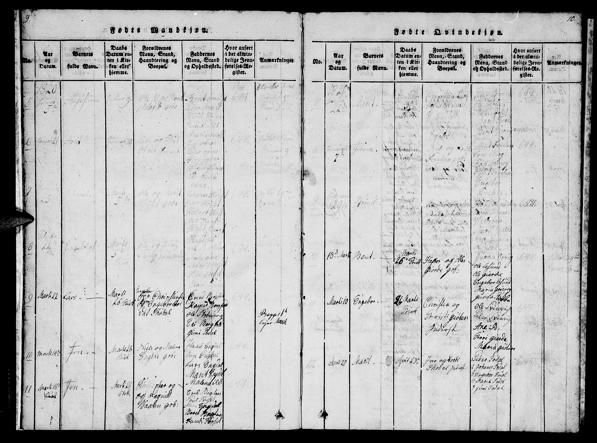 Ministerialprotokoller, klokkerbøker og fødselsregistre - Møre og Romsdal, AV/SAT-A-1454/578/L0908: Parish register (copy) no. 578C01, 1819-1837, p. 9-10