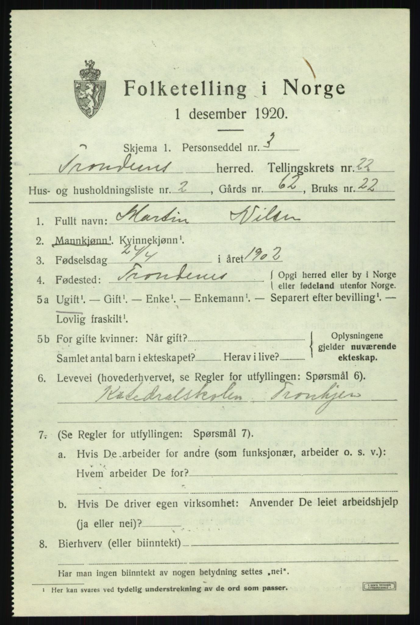 SATØ, 1920 census for Trondenes, 1920, p. 17198