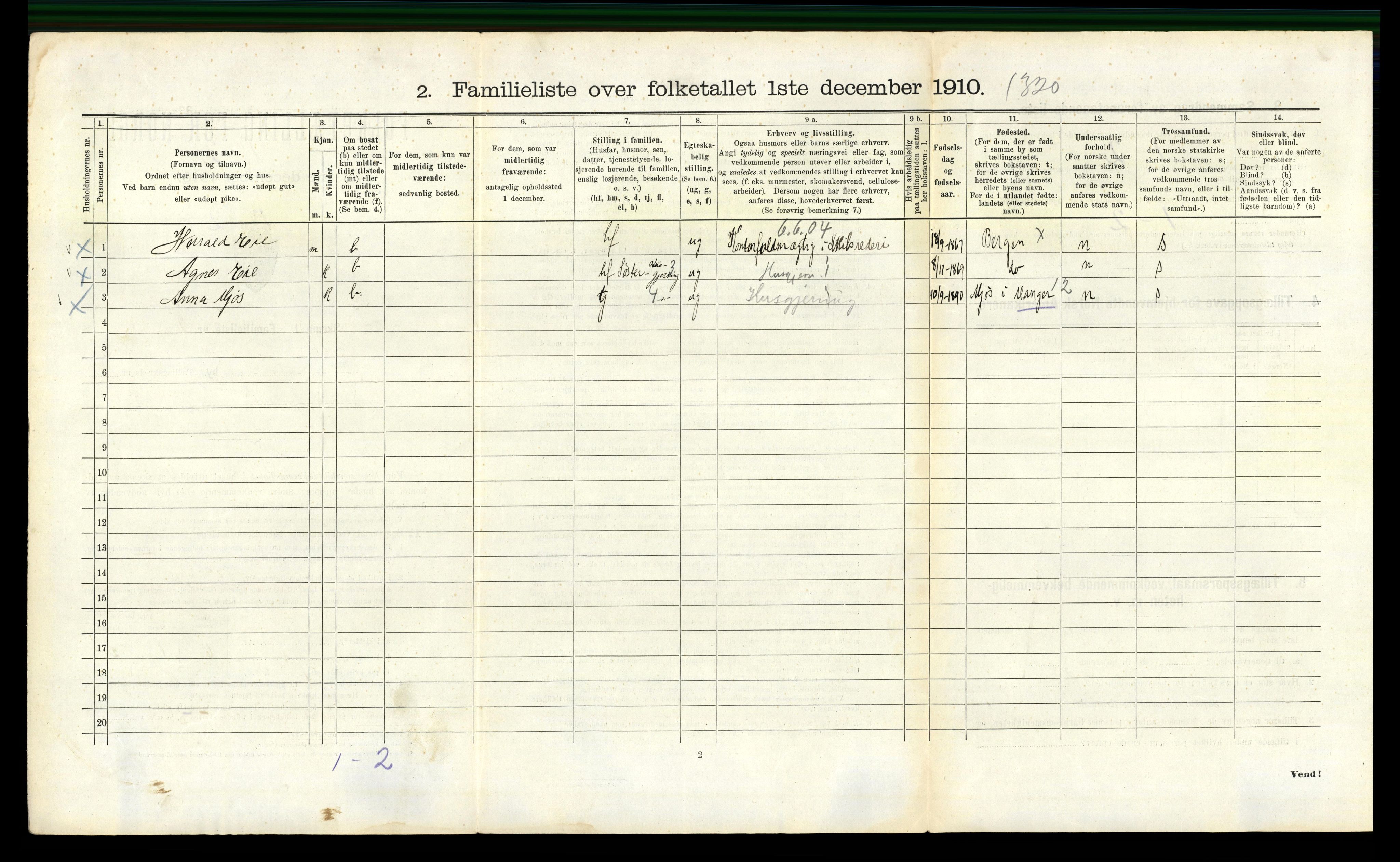 RA, 1910 census for Bergen, 1910, p. 4128