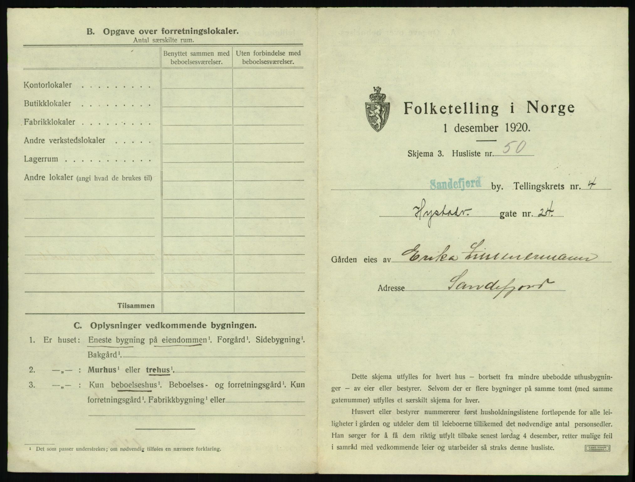 SAKO, 1920 census for Sandefjord, 1920, p. 610