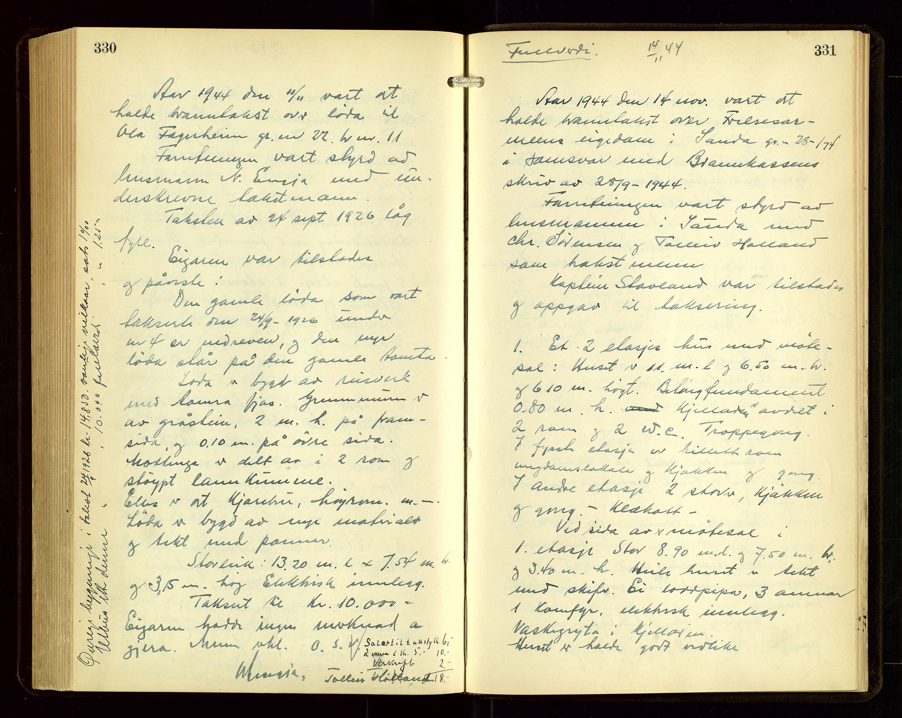 Sauda lensmannskontor, AV/SAST-A-100177/Goa/L0004: "Brandtakstprotokoll for Sauda lensmannsdistrikt", 1934-1946, p. 330-331